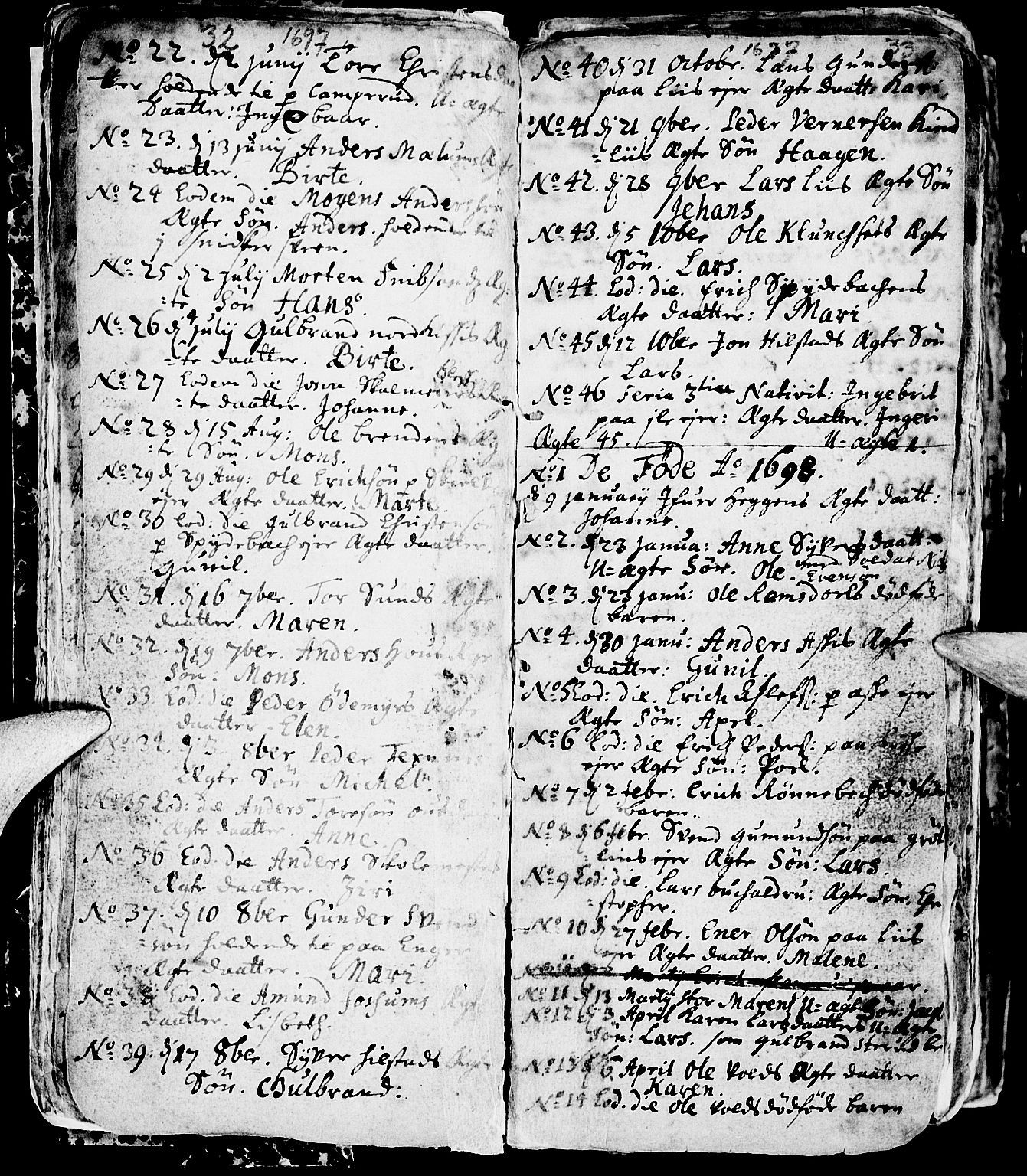 Nes prestekontor, Hedmark, AV/SAH-PREST-020/L/La/L0001: Parish register (copy) no. 1, 1663-1784, p. 32-33