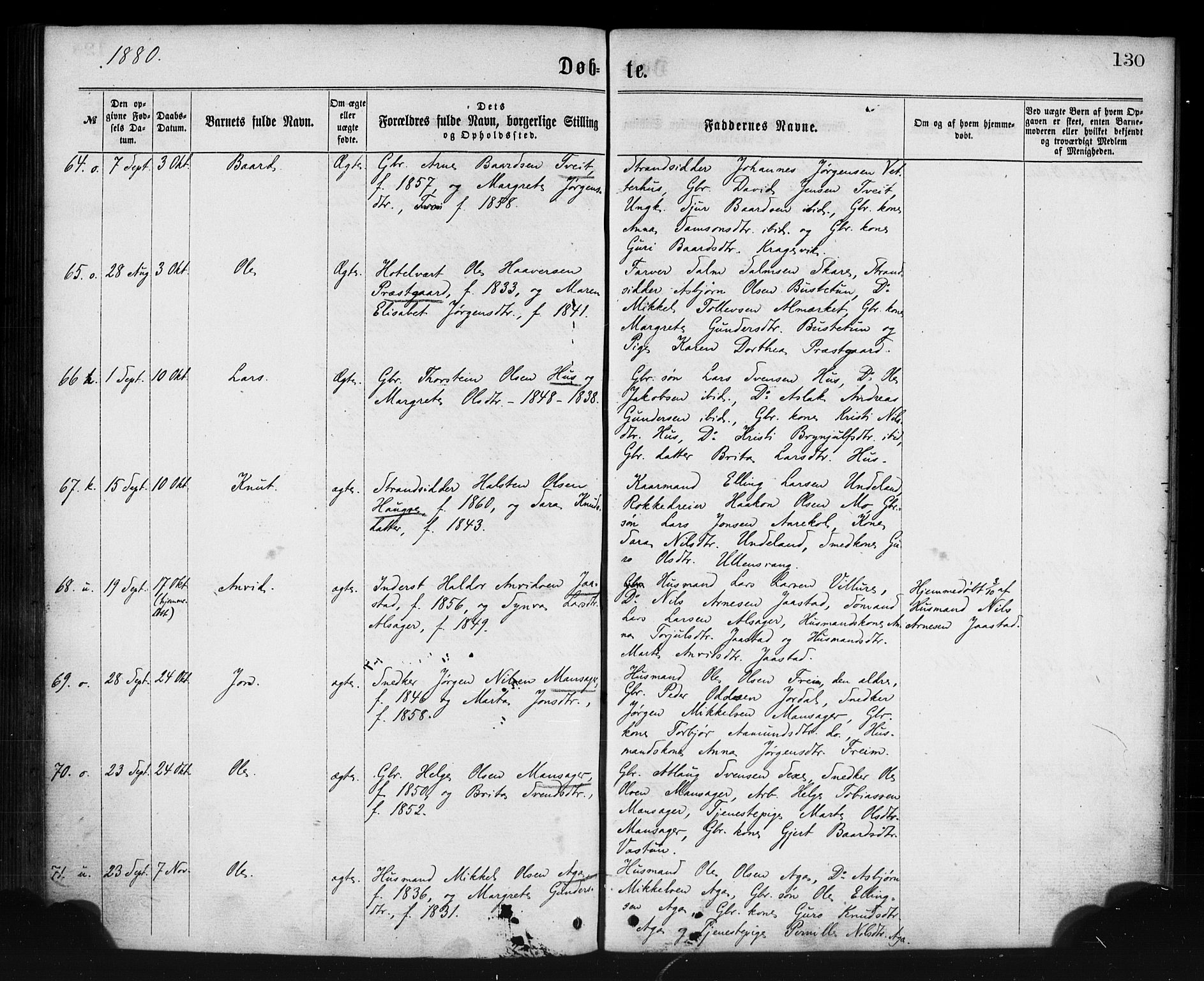 Ullensvang sokneprestembete, AV/SAB-A-78701/H/Haa: Parish register (official) no. A 12, 1867-1881, p. 130
