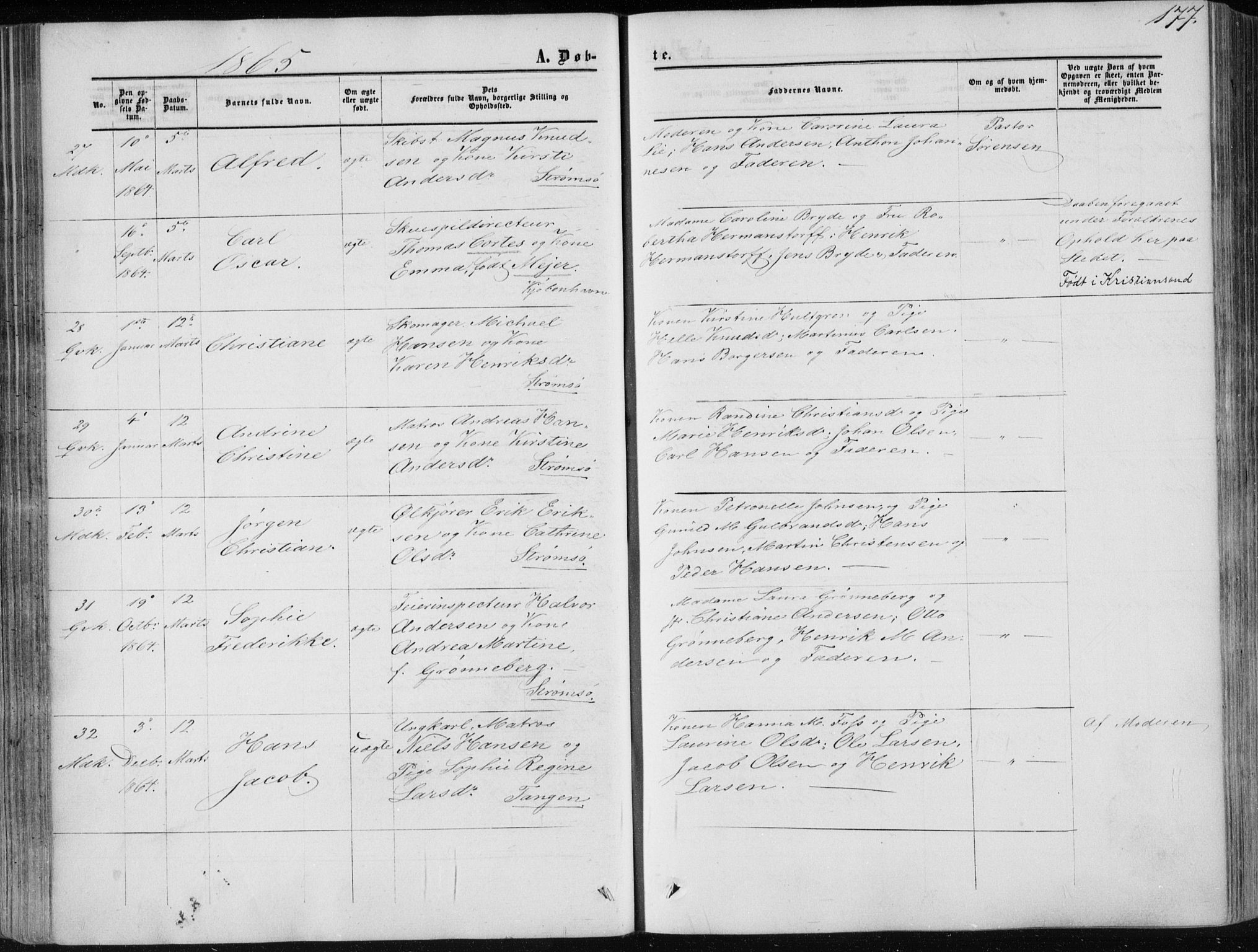 Strømsø kirkebøker, SAKO/A-246/F/Fa/L0015: Parish register (official) no. I 15, 1859-1868, p. 177