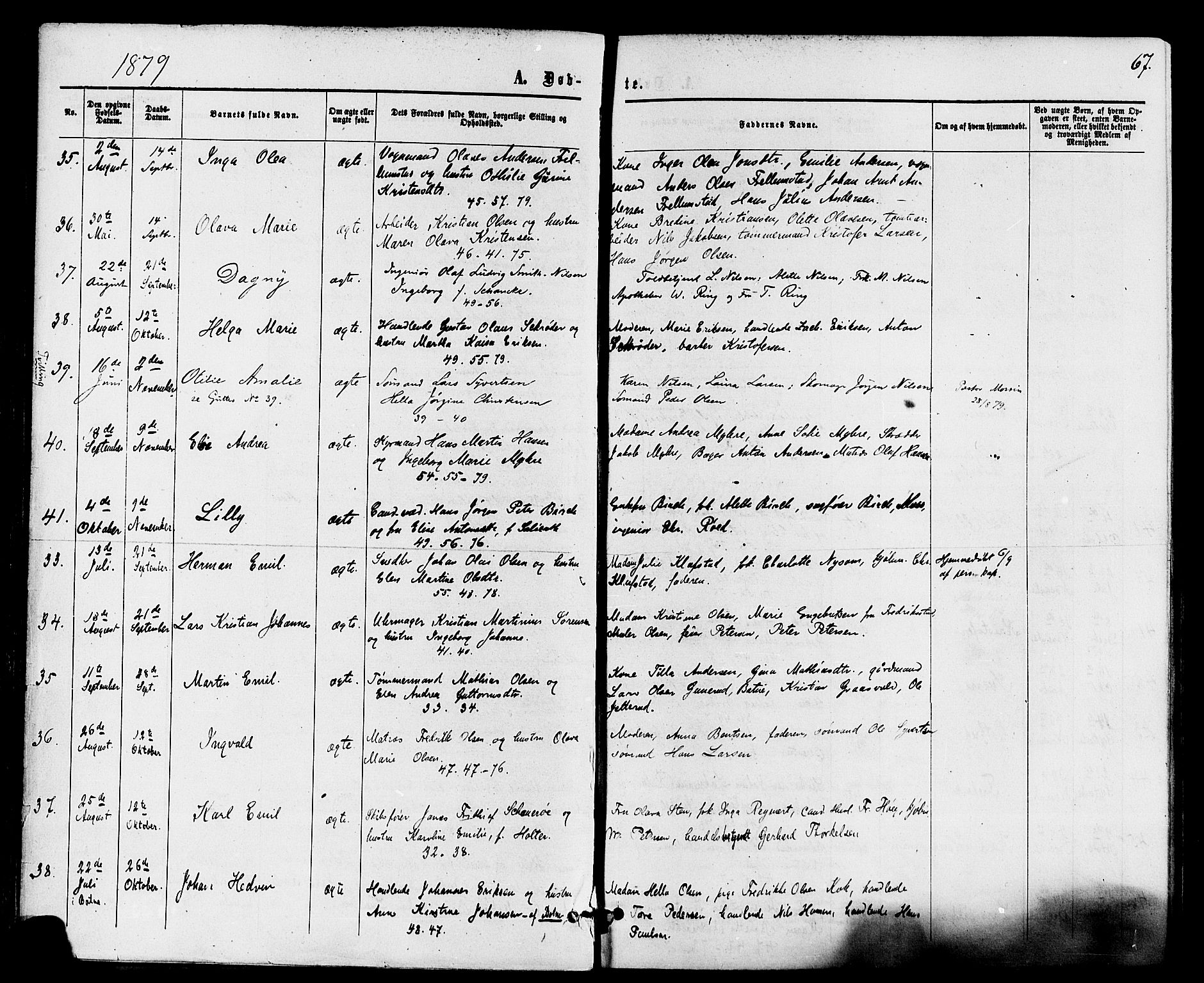 Holmestrand kirkebøker, AV/SAKO-A-346/F/Fa/L0003: Parish register (official) no. 3, 1867-1879, p. 67