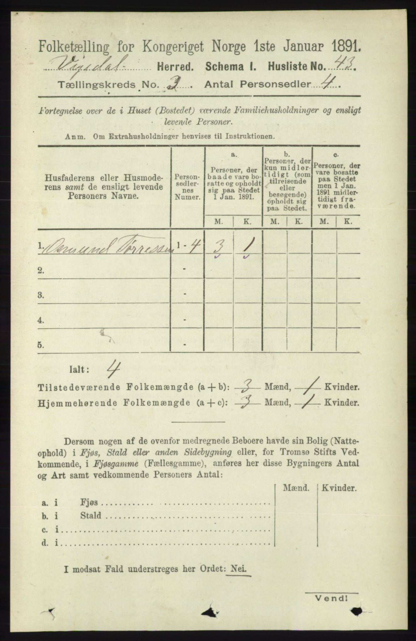 RA, 1891 census for 1157 Vikedal, 1891, p. 719