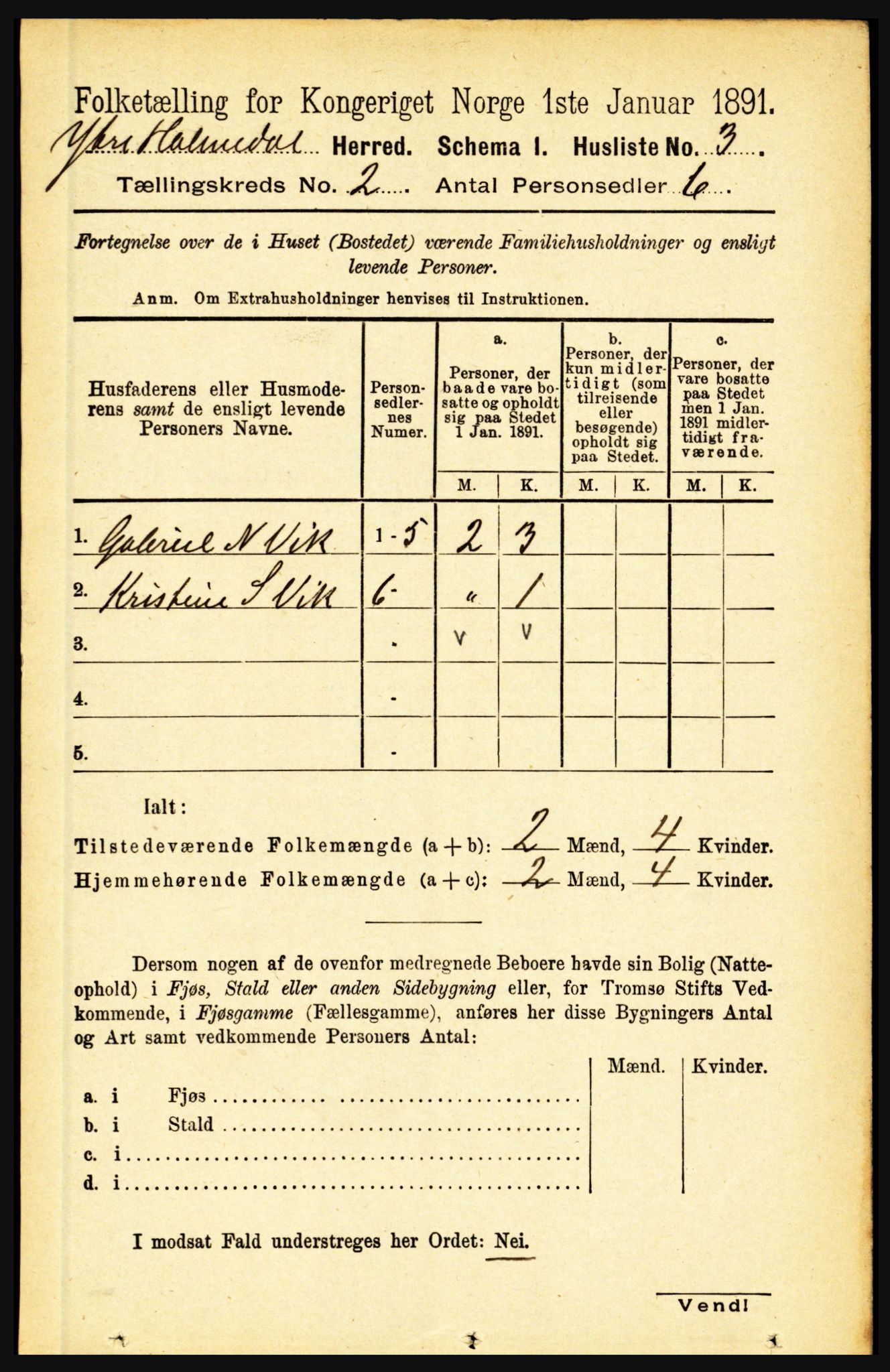 RA, 1891 census for 1429 Ytre Holmedal, 1891, p. 253