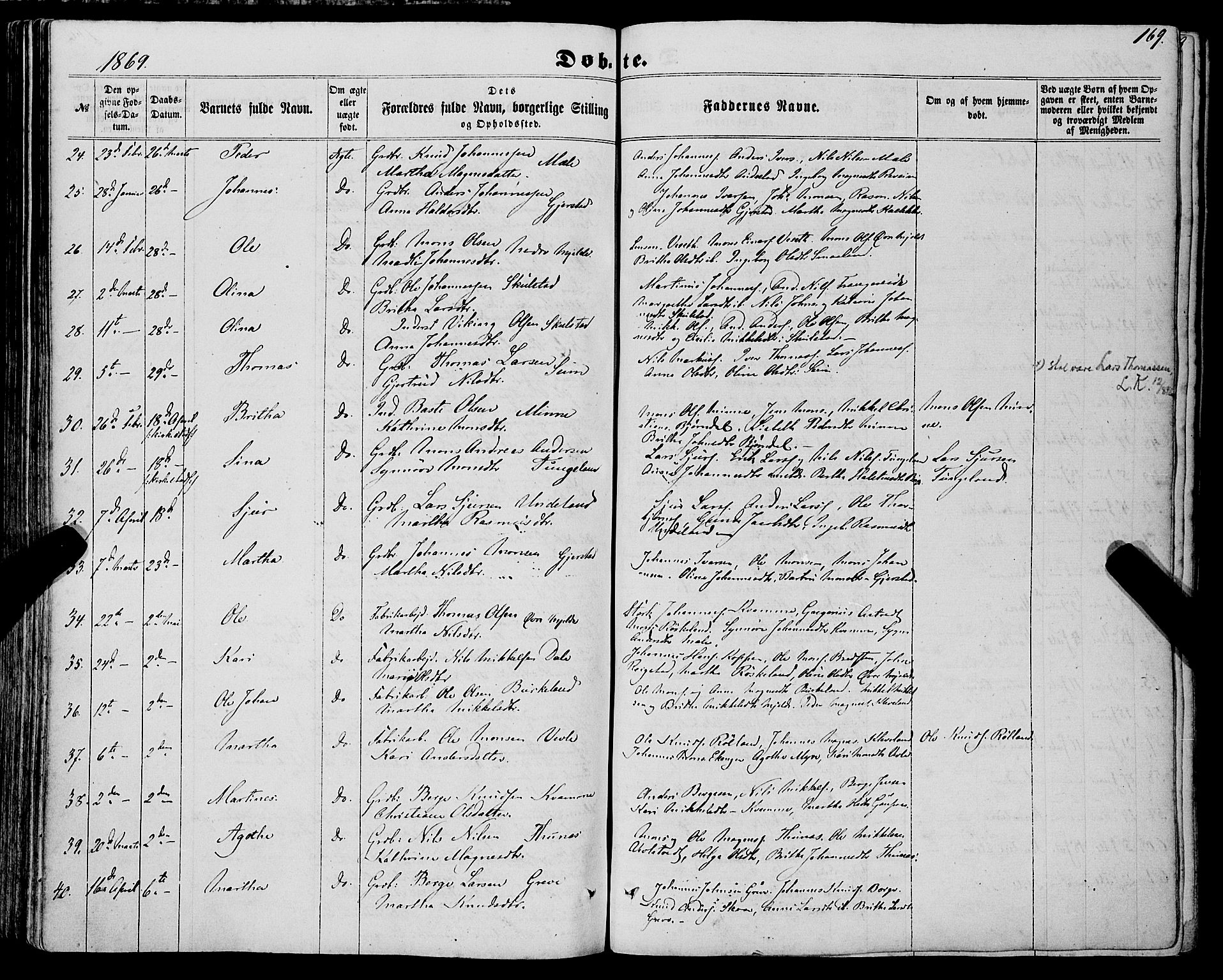 Haus sokneprestembete, AV/SAB-A-75601/H/Haa: Parish register (official) no. A 17, 1858-1870, p. 169