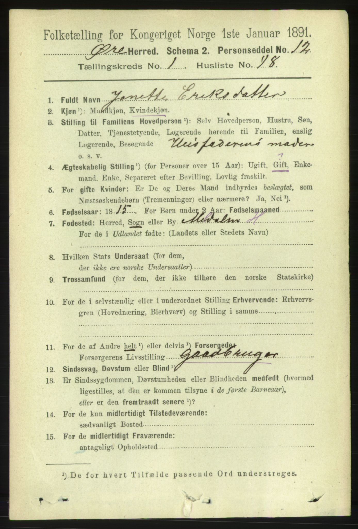 RA, 1891 census for 1558 Øre, 1891, p. 428