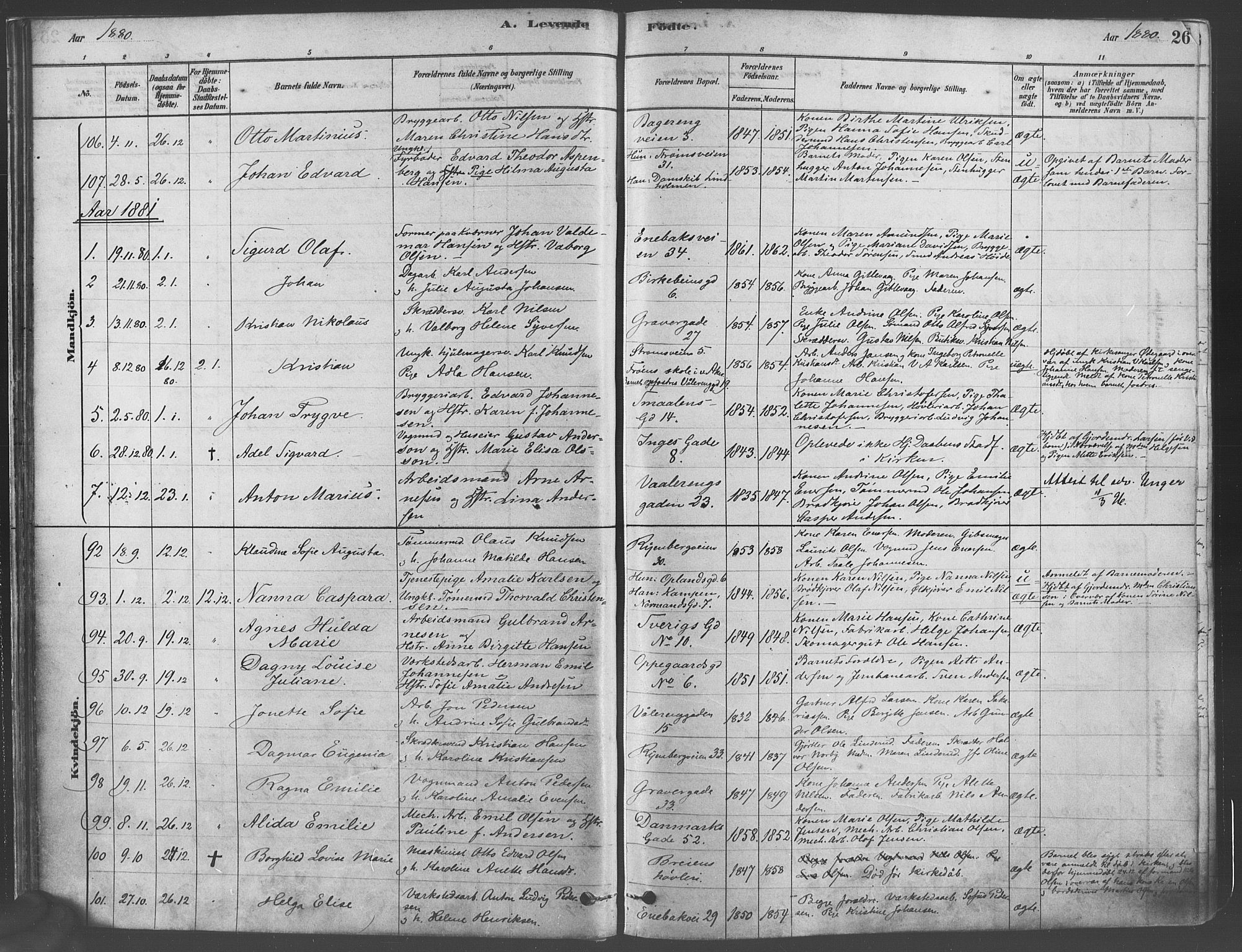 Gamlebyen prestekontor Kirkebøker, AV/SAO-A-10884/F/Fa/L0005: Parish register (official) no. 5, 1878-1889, p. 26