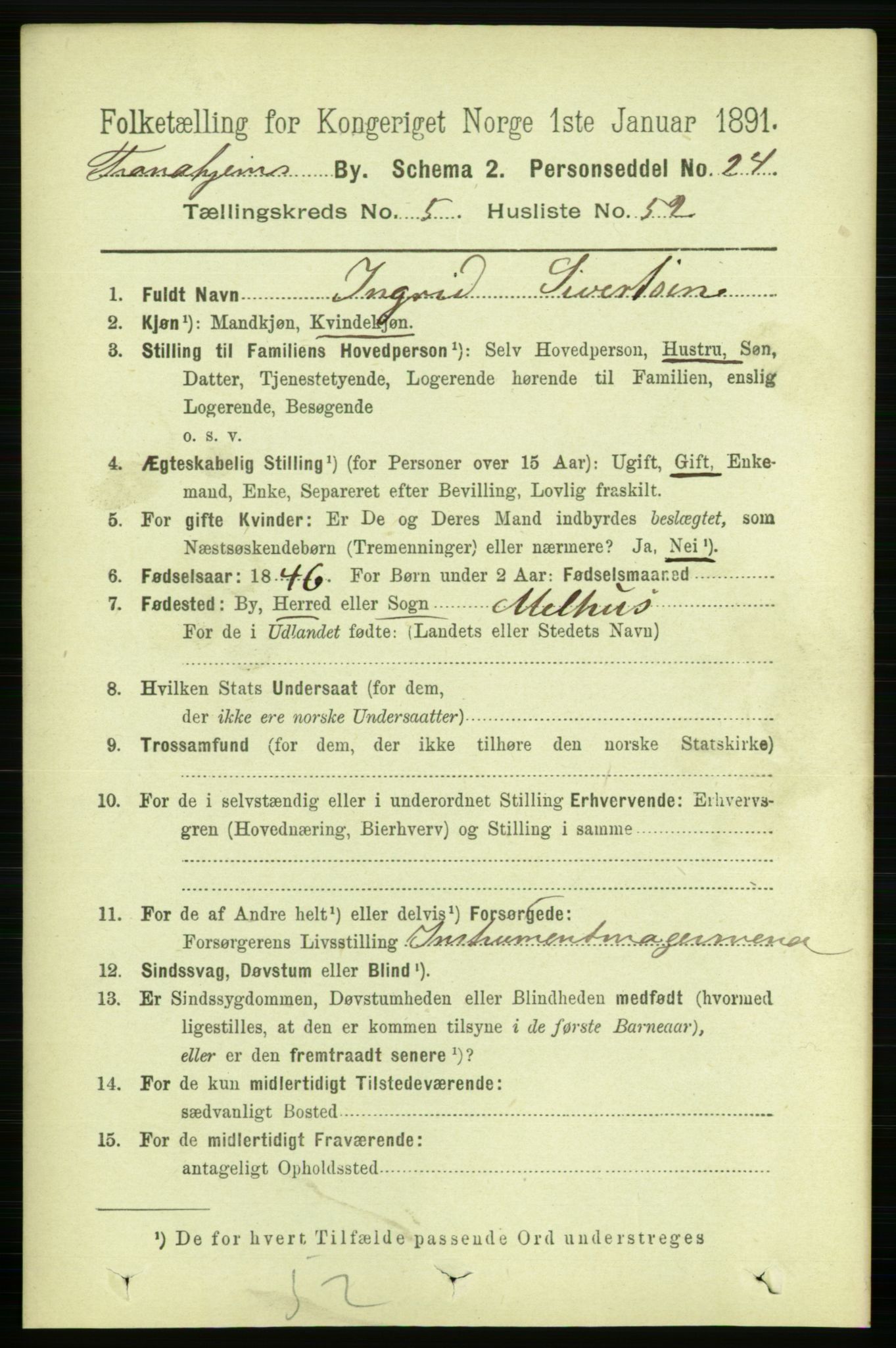 RA, 1891 census for 1601 Trondheim, 1891, p. 5321