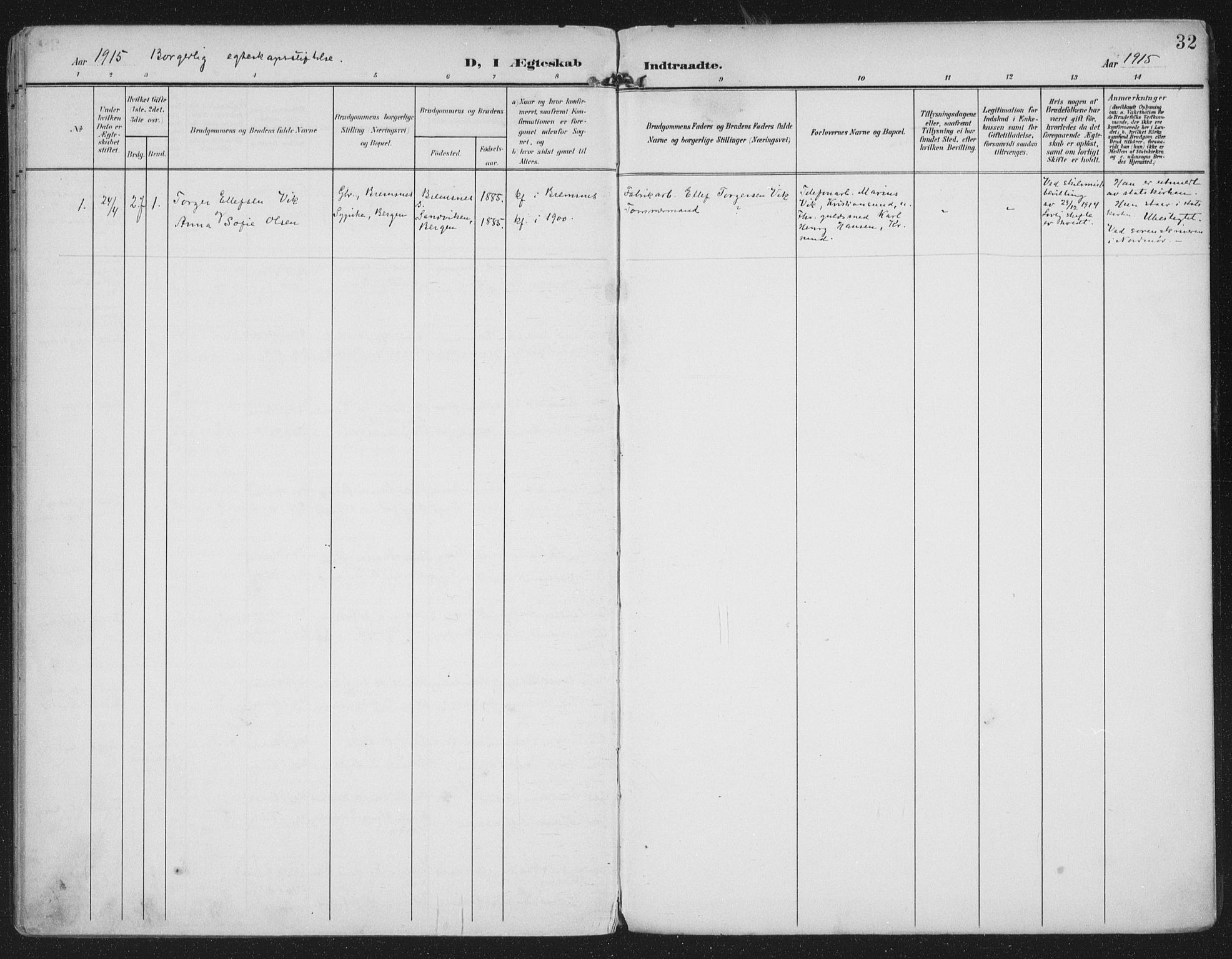 Ministerialprotokoller, klokkerbøker og fødselsregistre - Møre og Romsdal, AV/SAT-A-1454/569/L0822: Parish register (official) no. 569A08, 1908-1919, p. 32