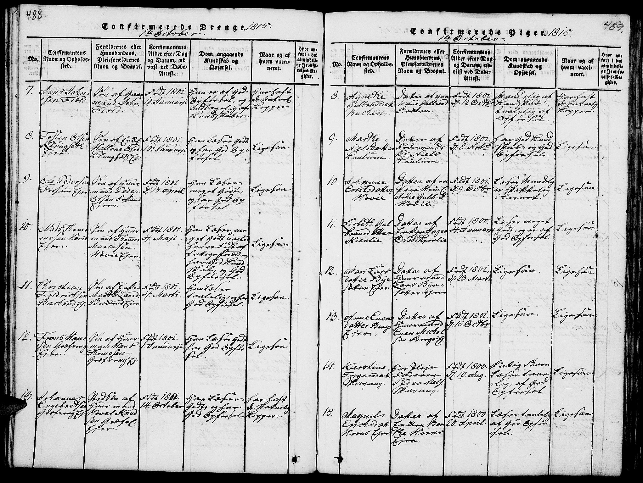 Nes prestekontor, Hedmark, AV/SAH-PREST-020/L/La/L0003: Parish register (copy) no. 3, 1814-1831, p. 488-489