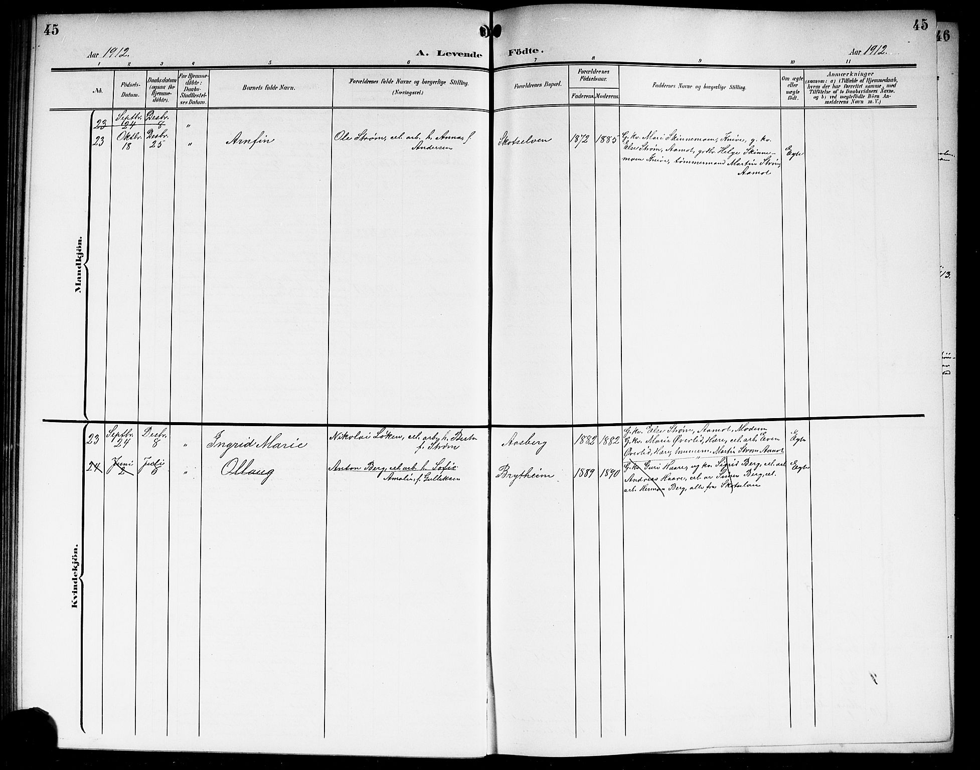 Eiker kirkebøker, AV/SAKO-A-4/G/Gb/L0005: Parish register (copy) no. II 5, 1901-1923, p. 45