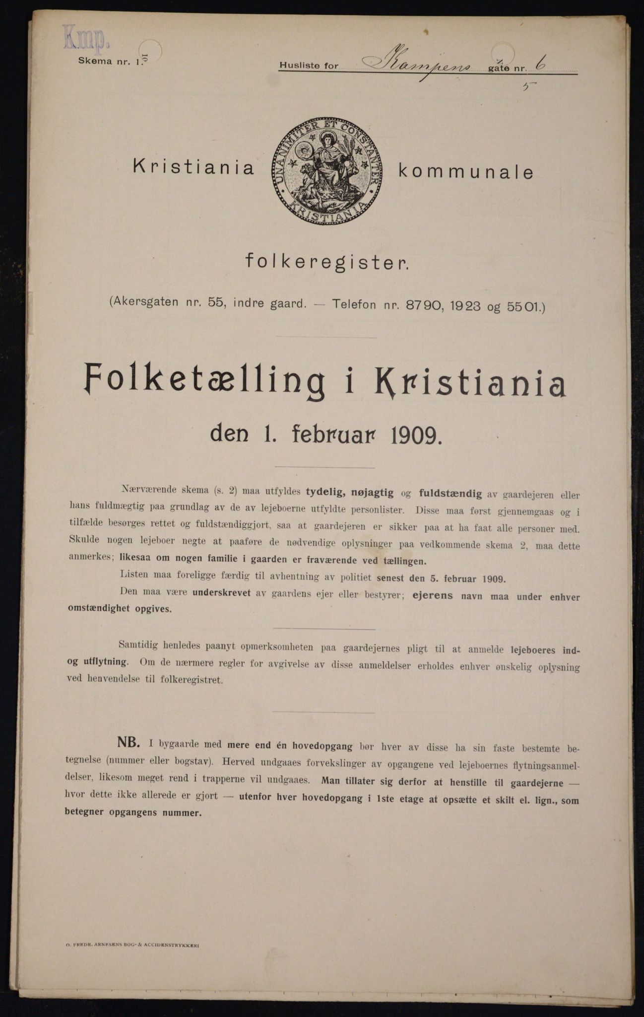 OBA, Municipal Census 1909 for Kristiania, 1909, p. 43594