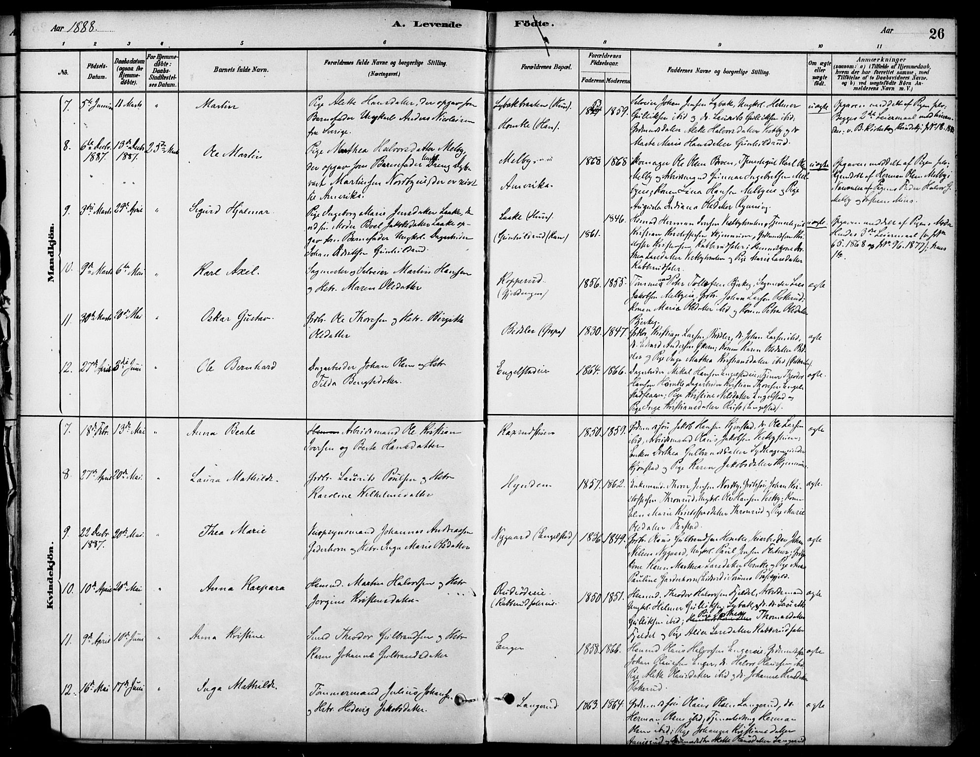 Nannestad prestekontor Kirkebøker, AV/SAO-A-10414a/F/Fa/L0014: Parish register (official) no. I 14, 1881-1890, p. 26