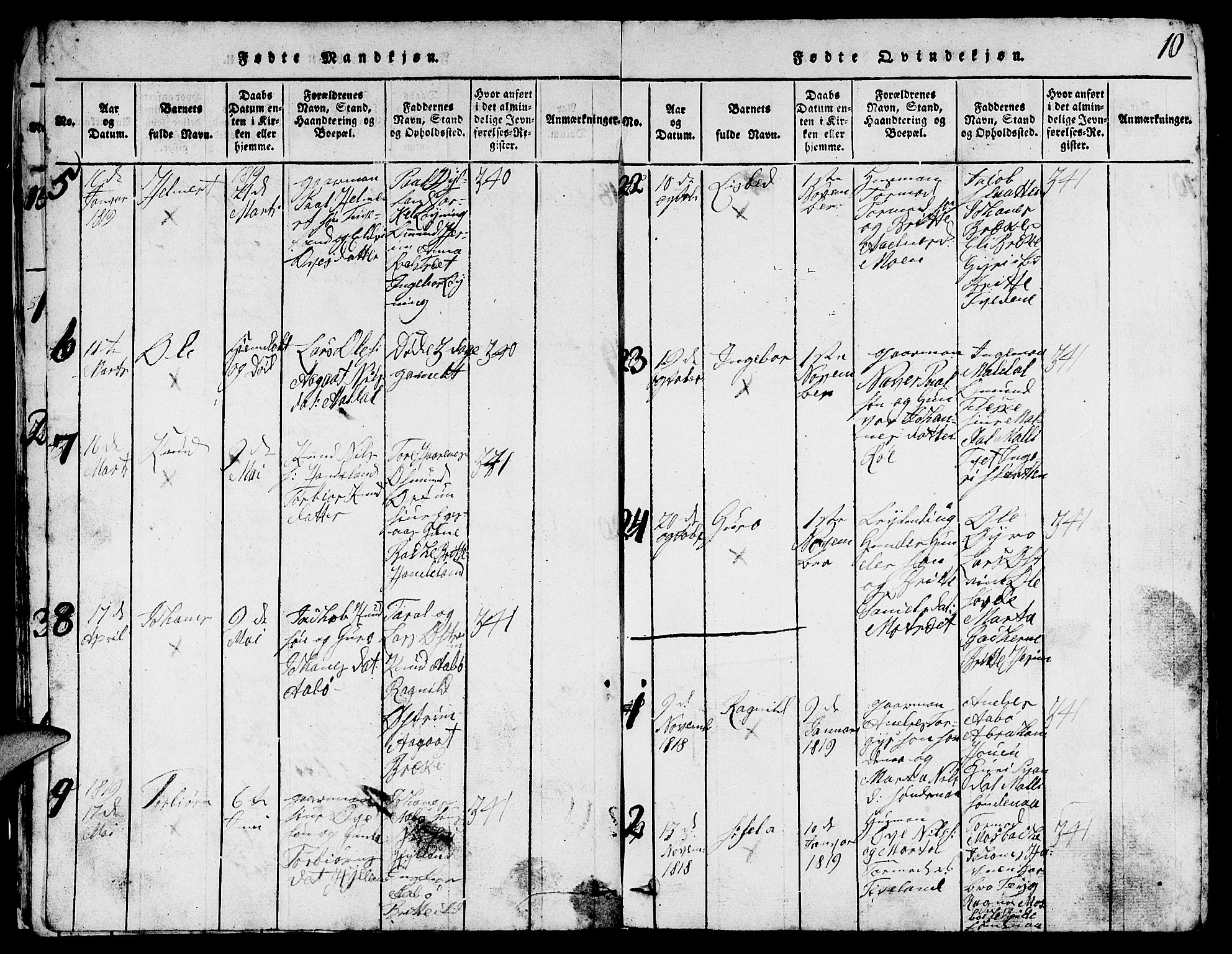 Suldal sokneprestkontor, SAST/A-101845/01/V/L0002: Parish register (copy) no. B 2, 1816-1845, p. 10