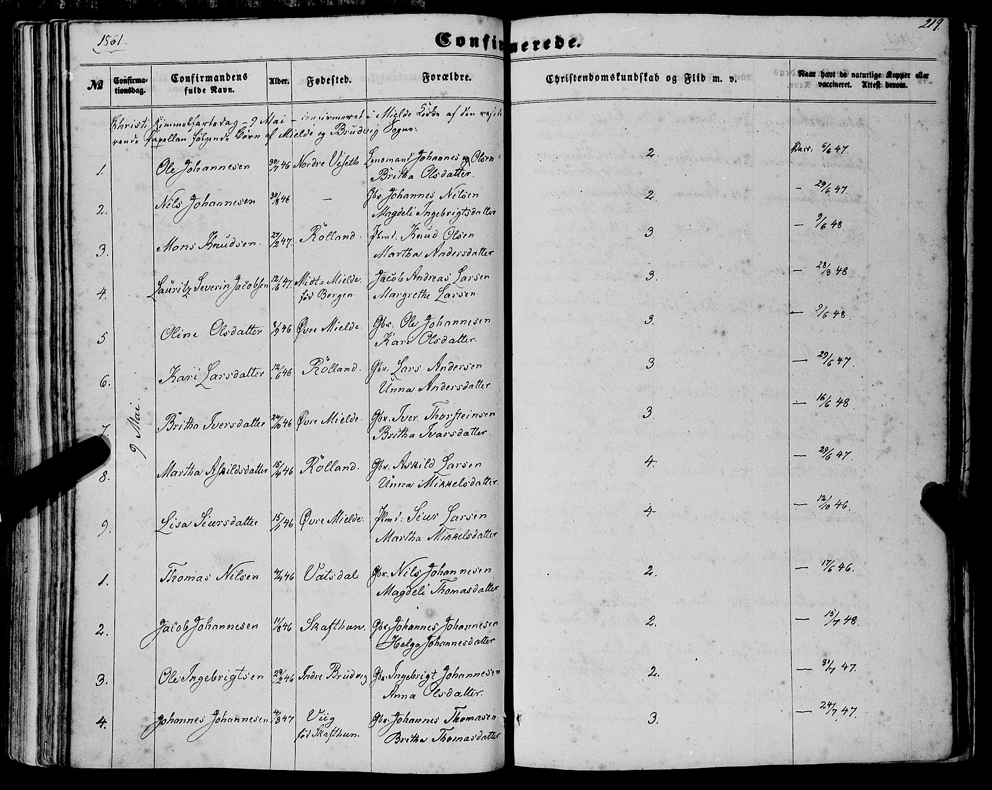 Haus sokneprestembete, AV/SAB-A-75601/H/Haa: Parish register (official) no. A 17, 1858-1870, p. 219