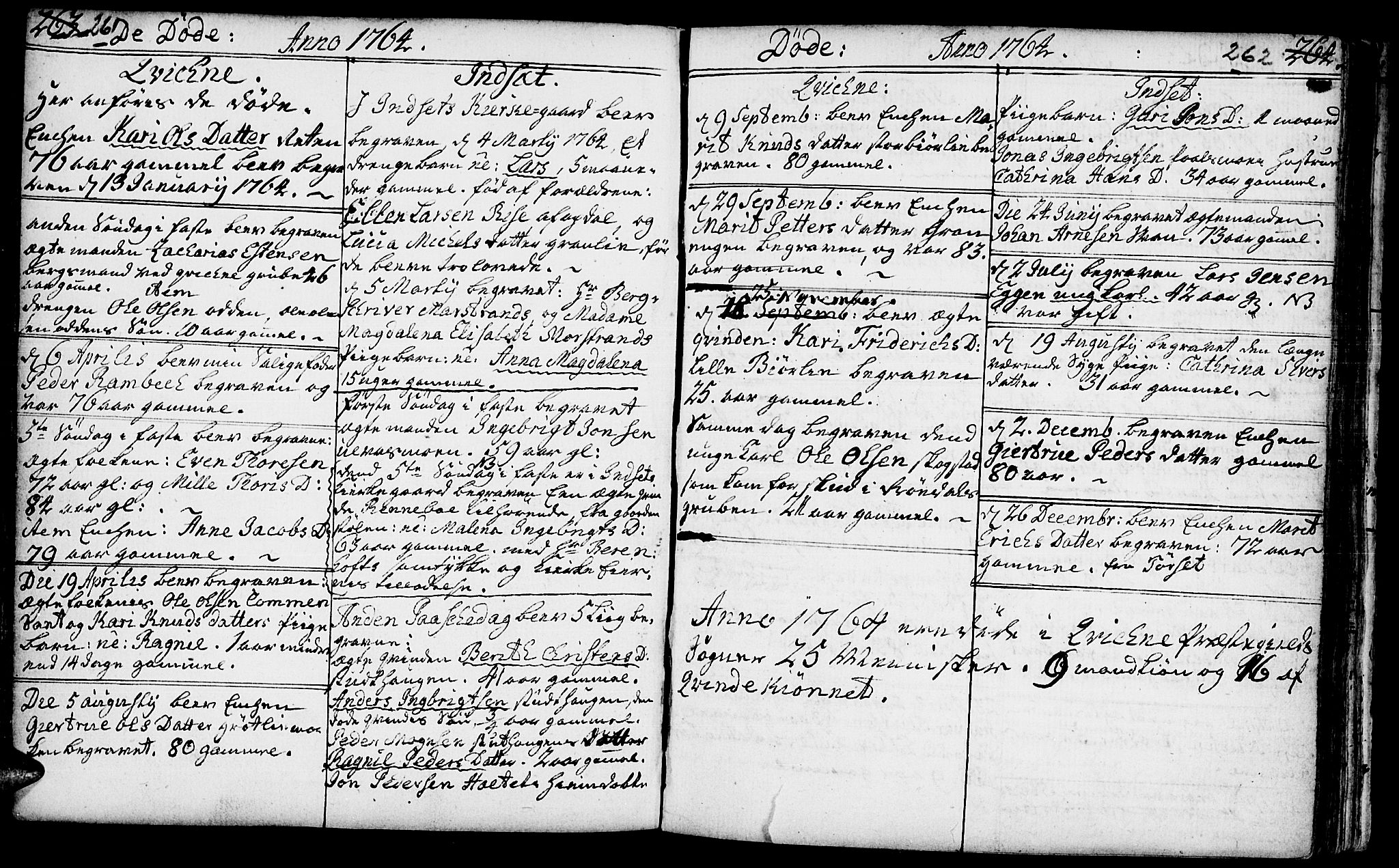 Kvikne prestekontor, SAH/PREST-064/H/Ha/Haa/L0002: Parish register (official) no. 2, 1764-1784, p. 261-262