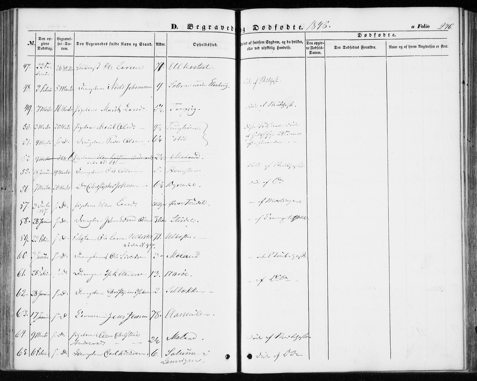 Ministerialprotokoller, klokkerbøker og fødselsregistre - Sør-Trøndelag, AV/SAT-A-1456/646/L0611: Parish register (official) no. 646A09, 1848-1857, p. 276