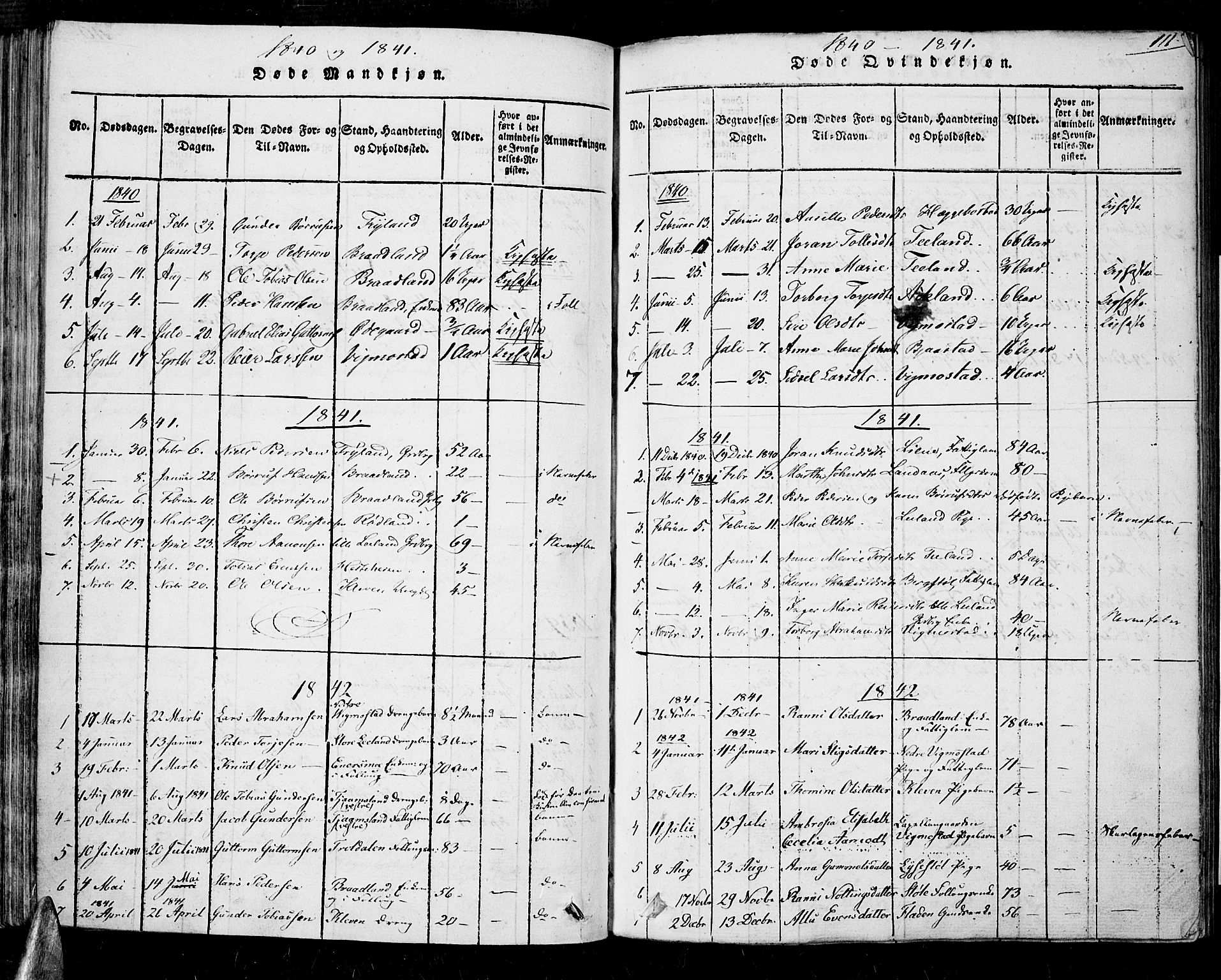 Nord-Audnedal sokneprestkontor, SAK/1111-0032/F/Fa/Fab/L0001: Parish register (official) no. A 1, 1816-1858, p. 111