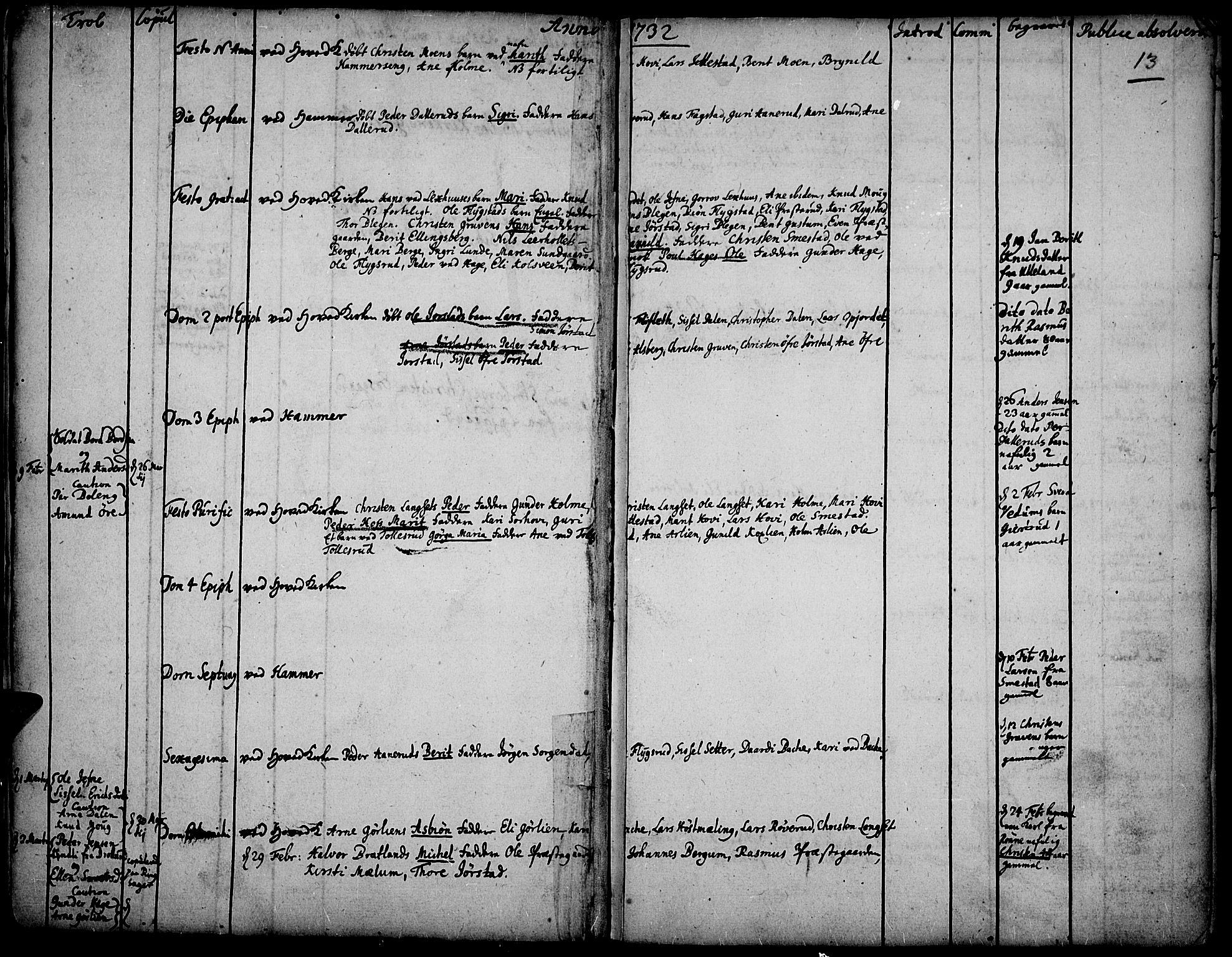 Fåberg prestekontor, SAH/PREST-086/H/Ha/Haa/L0001: Parish register (official) no. 1, 1727-1775, p. 13