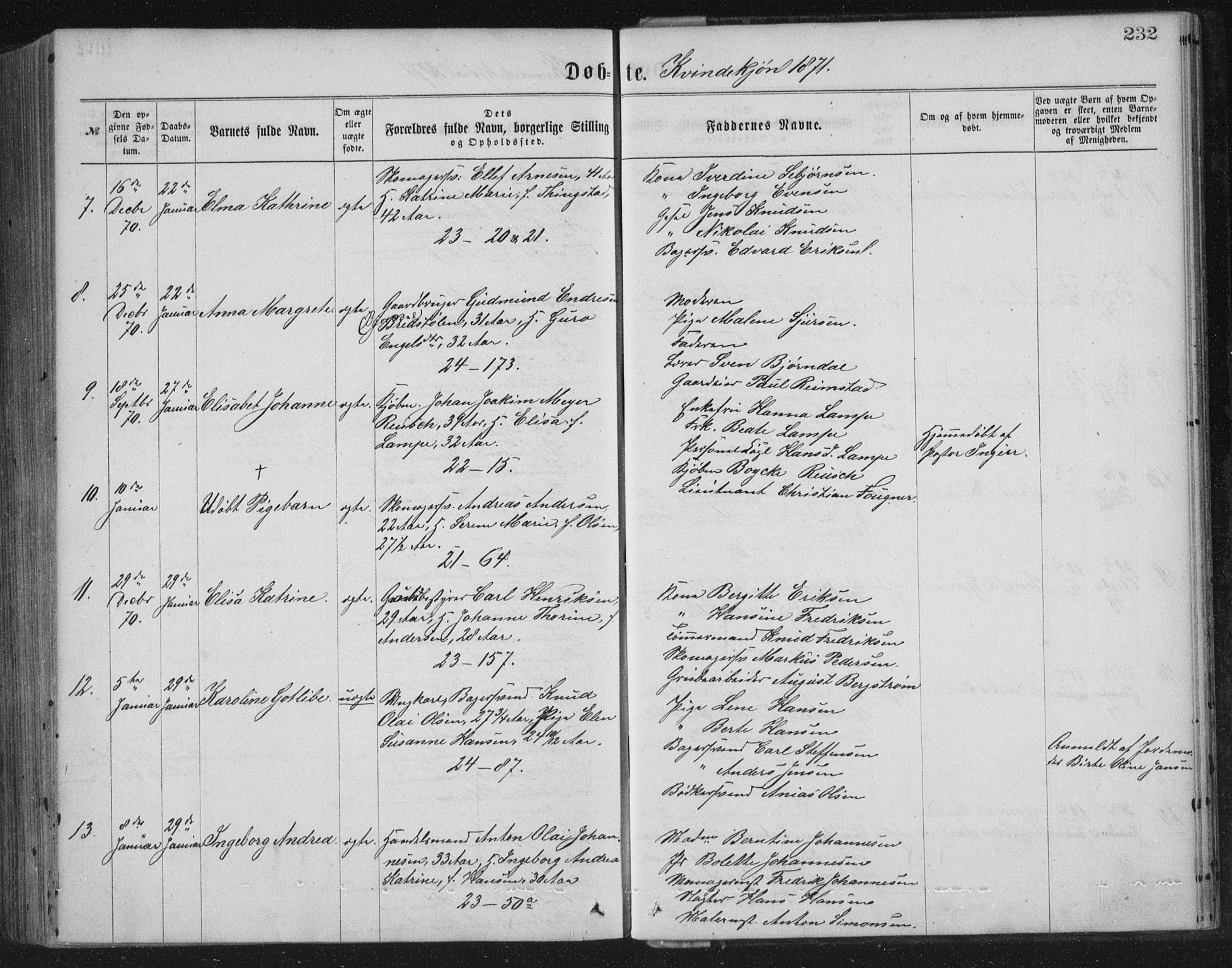 Korskirken sokneprestembete, SAB/A-76101/H/Haa/L0019: Parish register (official) no. B 5, 1866-1871, p. 232