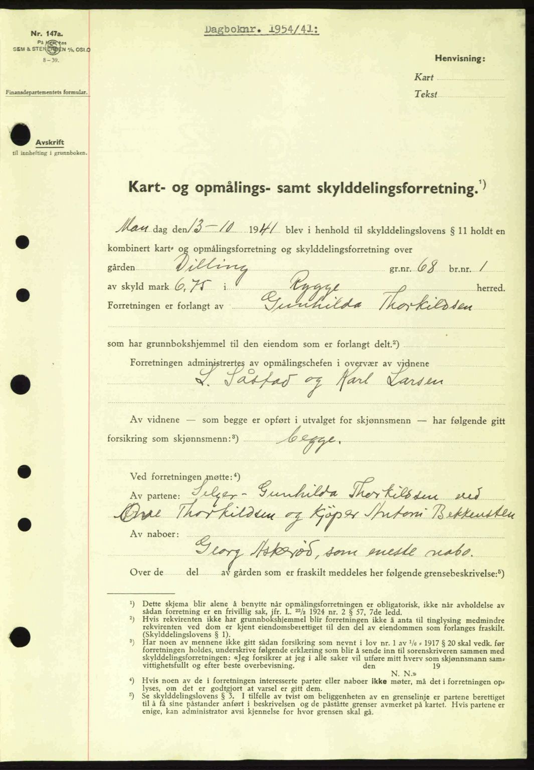 Moss sorenskriveri, AV/SAO-A-10168: Mortgage book no. A9, 1941-1942, Diary no: : 1954/1941