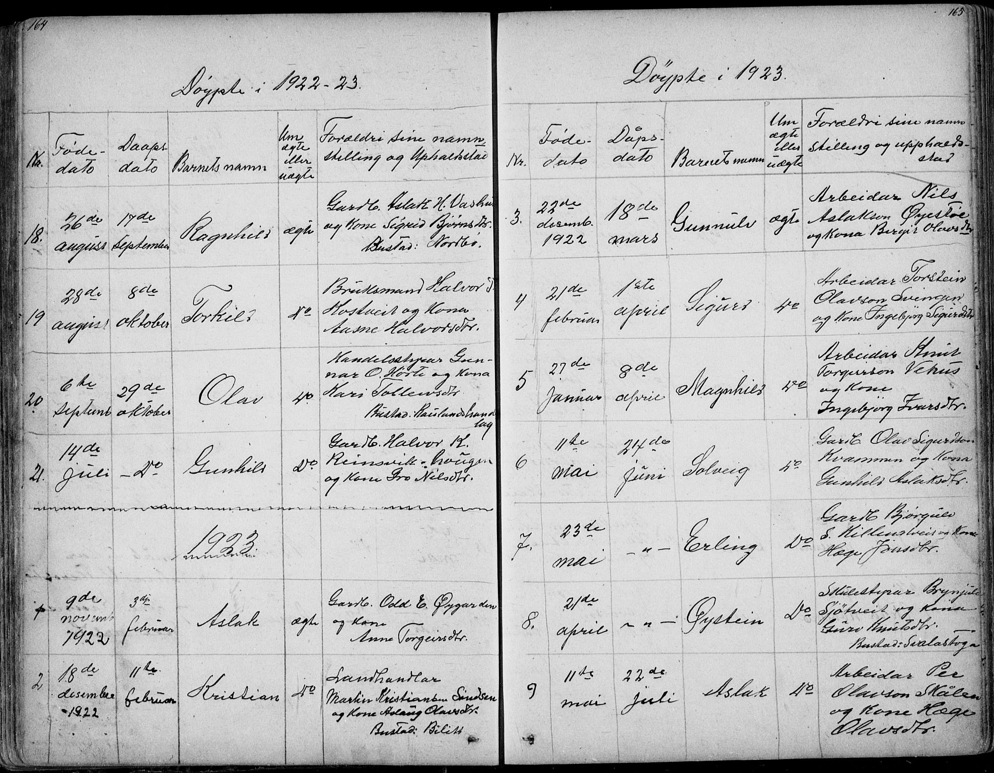 Rauland kirkebøker, SAKO/A-292/G/Ga/L0002: Parish register (copy) no. I 2, 1849-1935, p. 164-165