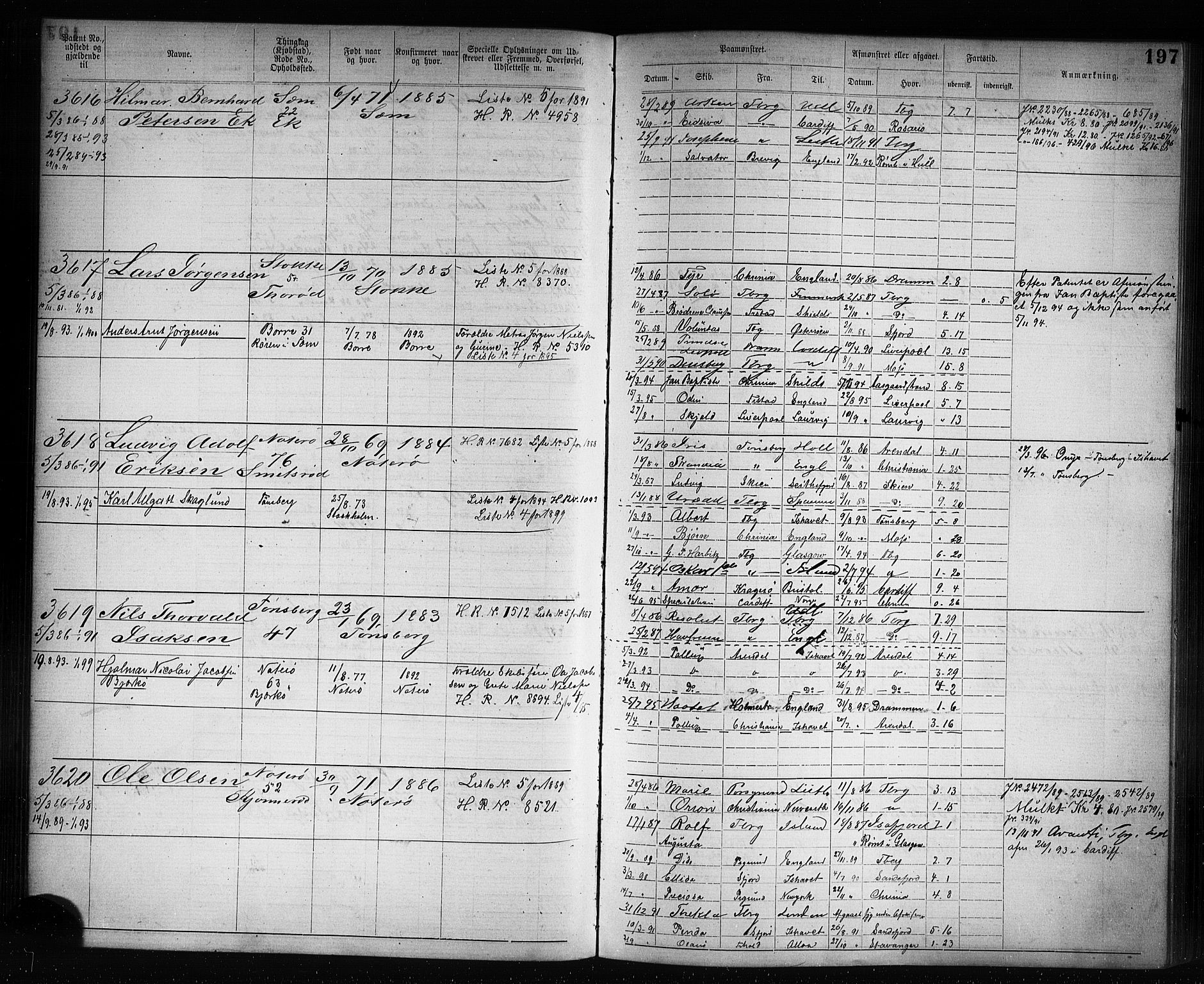 Tønsberg innrulleringskontor, AV/SAKO-A-786/F/Fb/L0007: Annotasjonsrulle Patent nr. 2636-5150, 1881-1892, p. 198