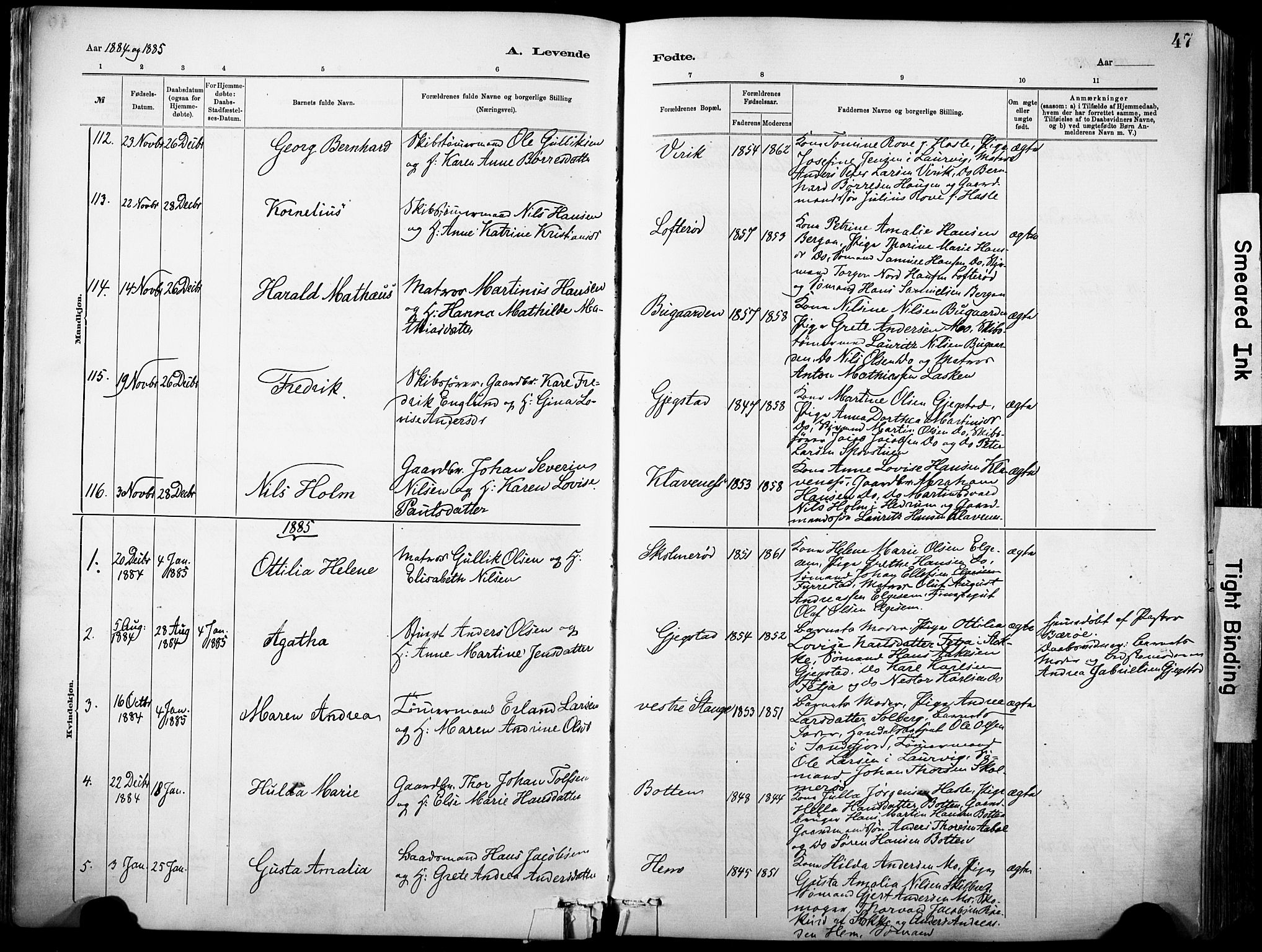 Sandar kirkebøker, SAKO/A-243/F/Fa/L0012: Parish register (official) no. 12, 1883-1895, p. 47
