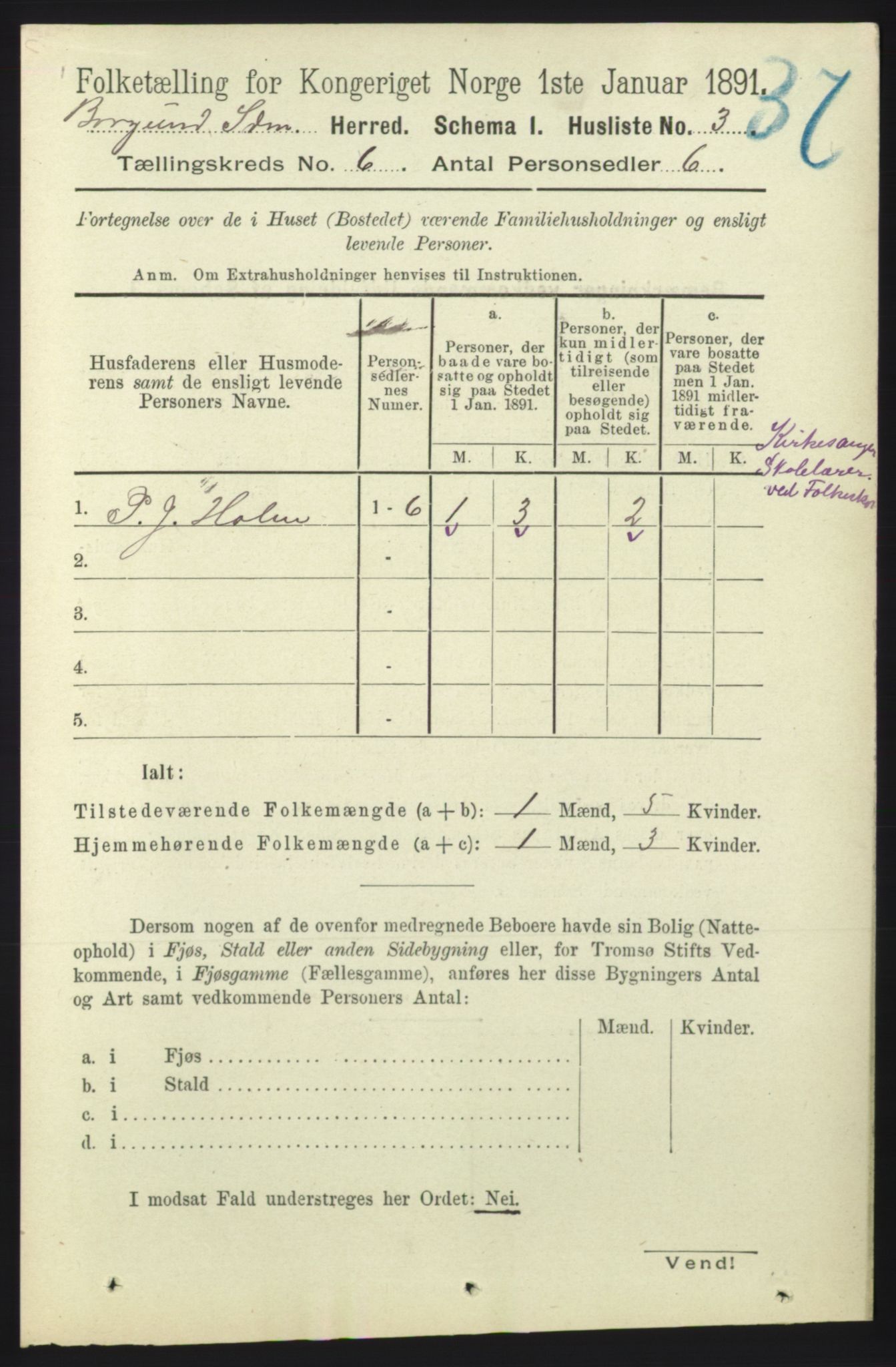 RA, 1891 census for 1531 Borgund, 1891, p. 1532