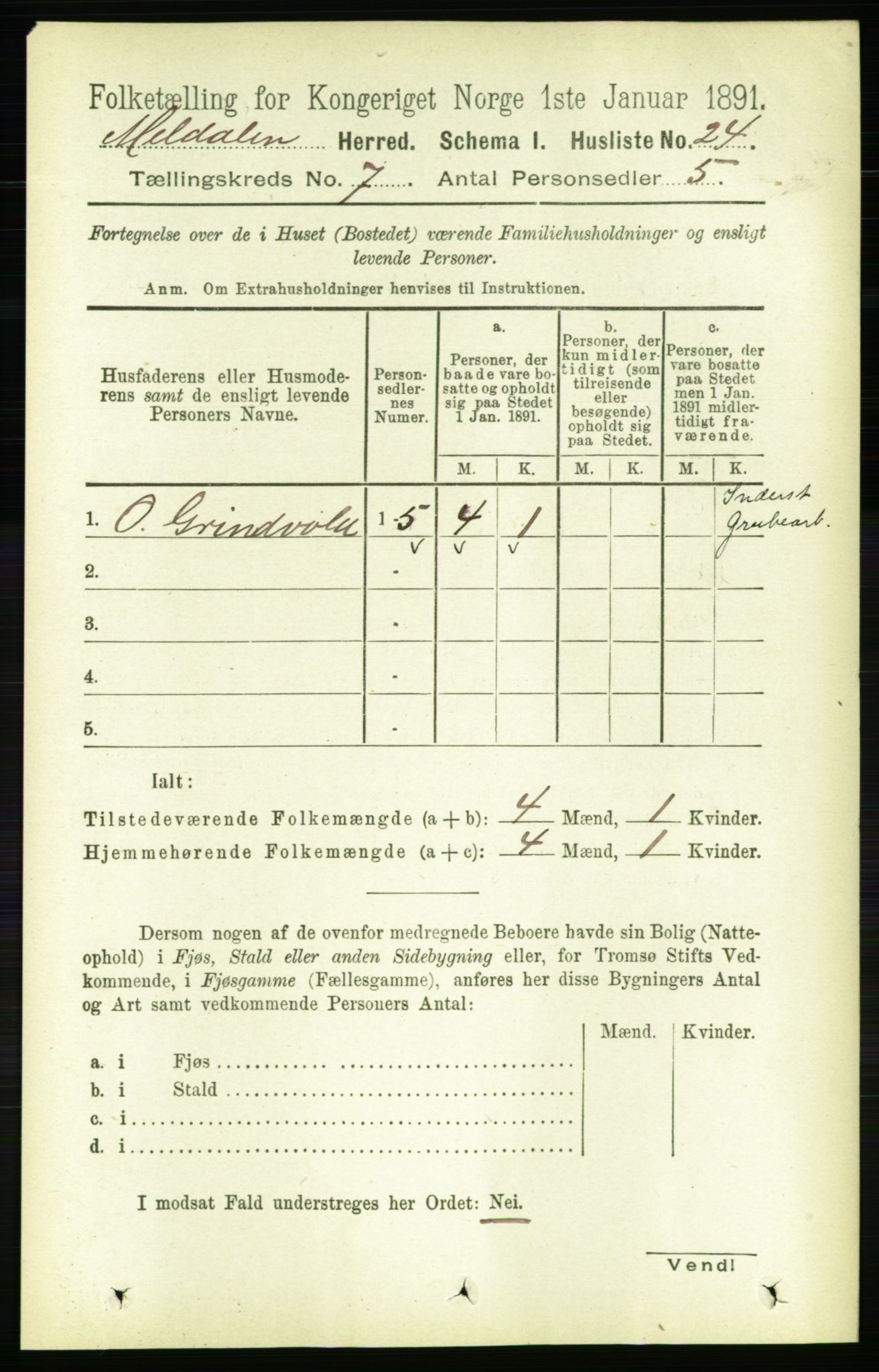 RA, 1891 census for 1636 Meldal, 1891, p. 3354