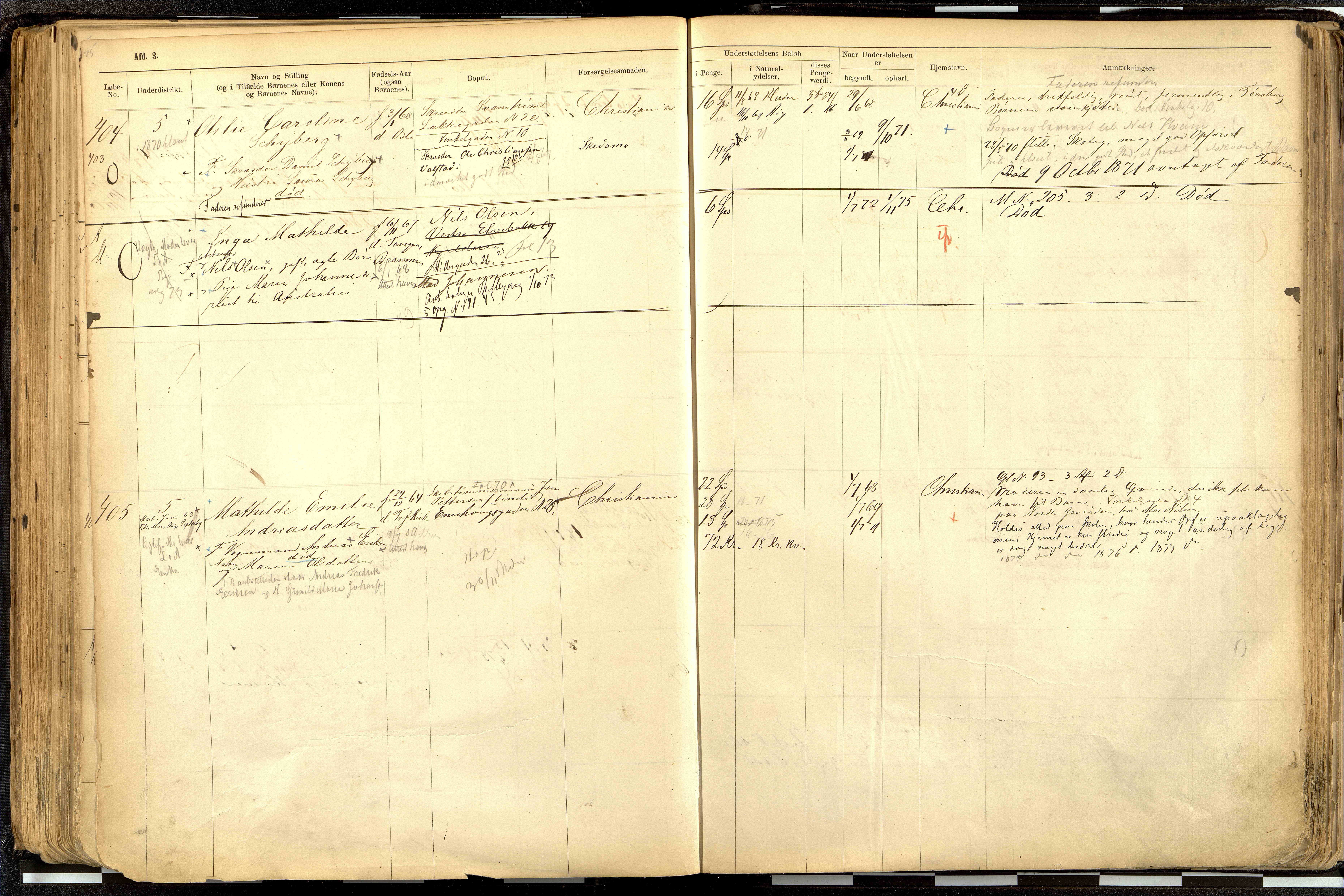 Fattigvesenet, OBA/A-20045/H/Hd/L0001: Manntallsprotokoll. Mnr. 1-644, 1865-1879, p. 205