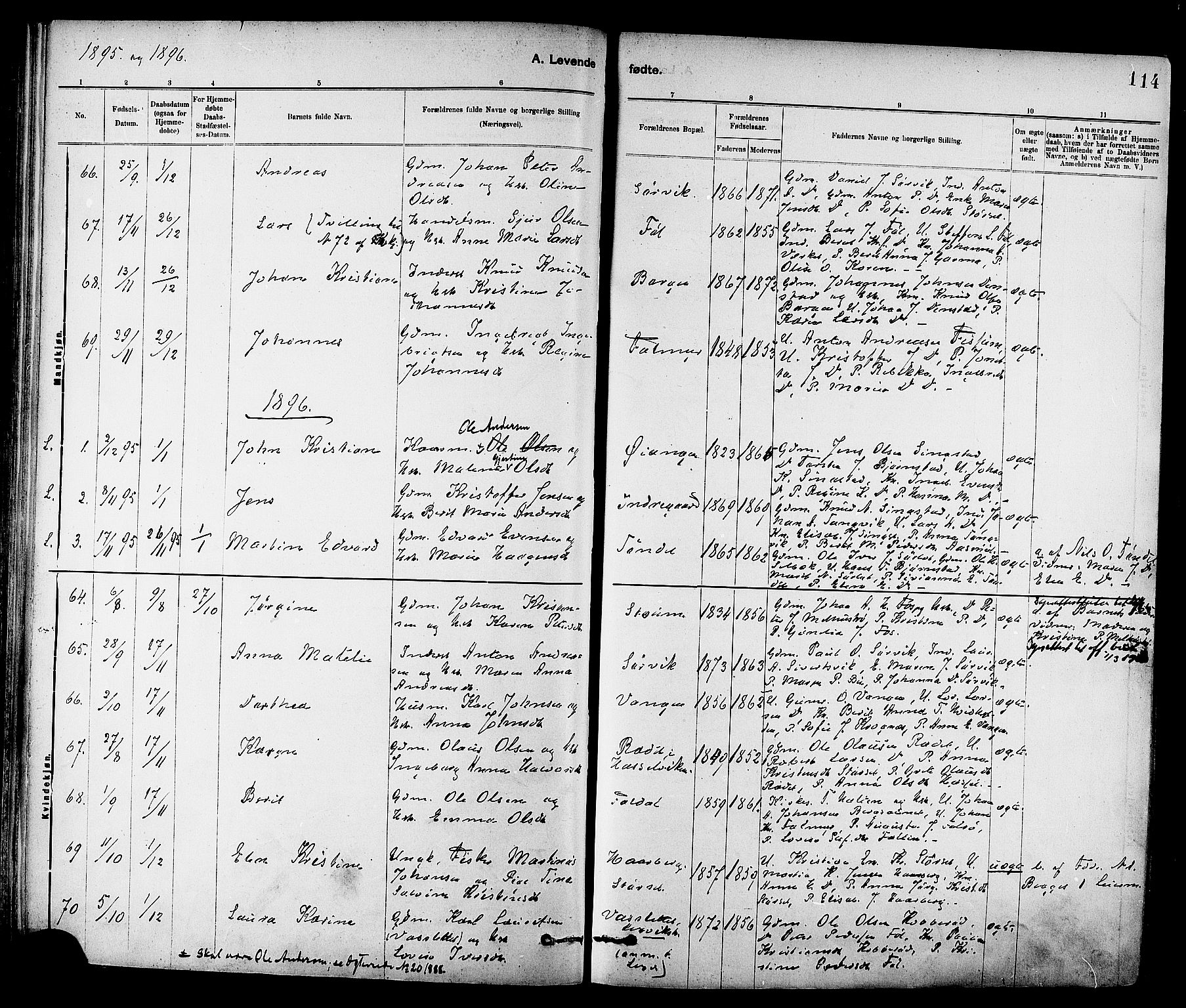Ministerialprotokoller, klokkerbøker og fødselsregistre - Sør-Trøndelag, SAT/A-1456/647/L0634: Parish register (official) no. 647A01, 1885-1896, p. 114
