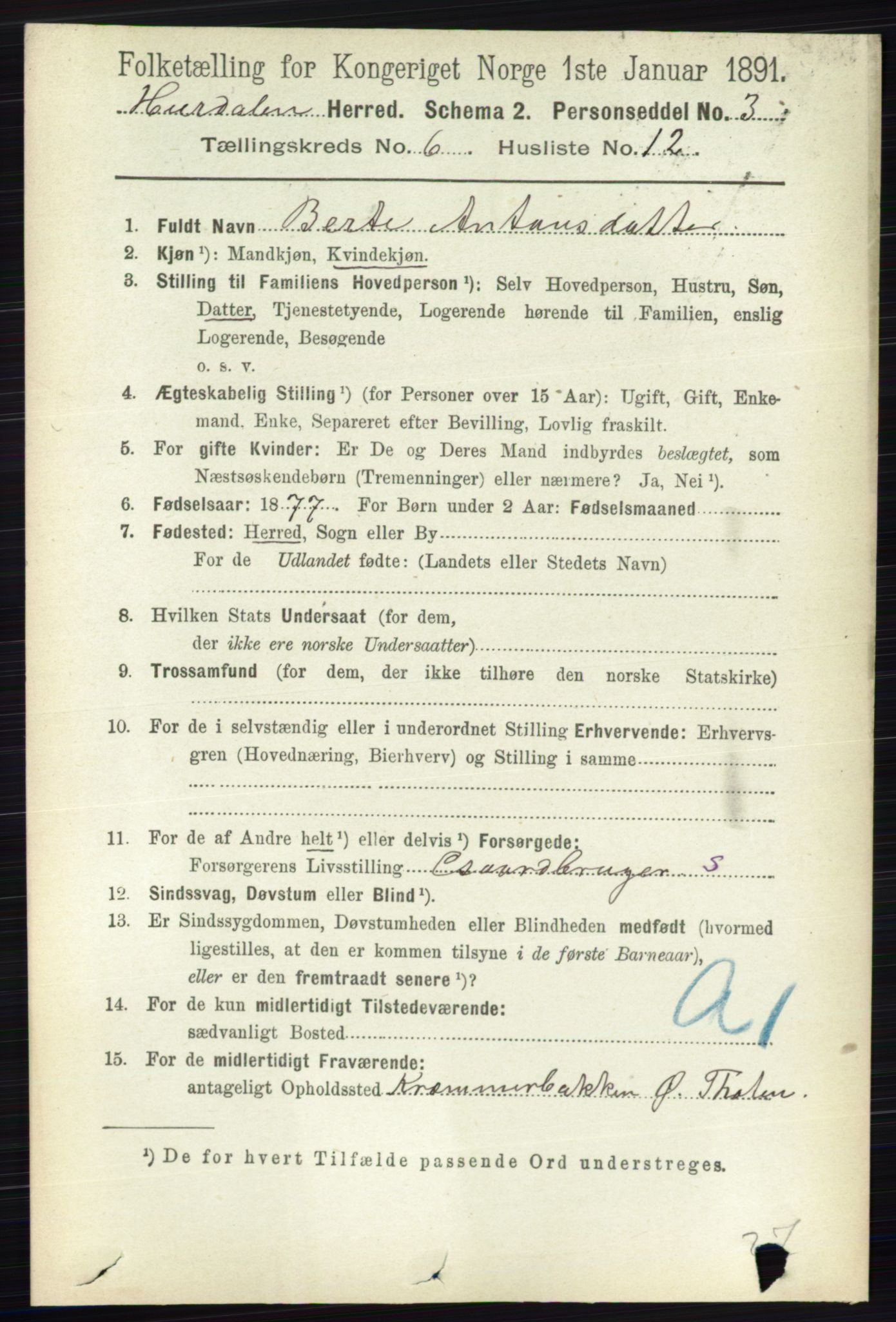 RA, 1891 census for 0239 Hurdal, 1891, p. 2263