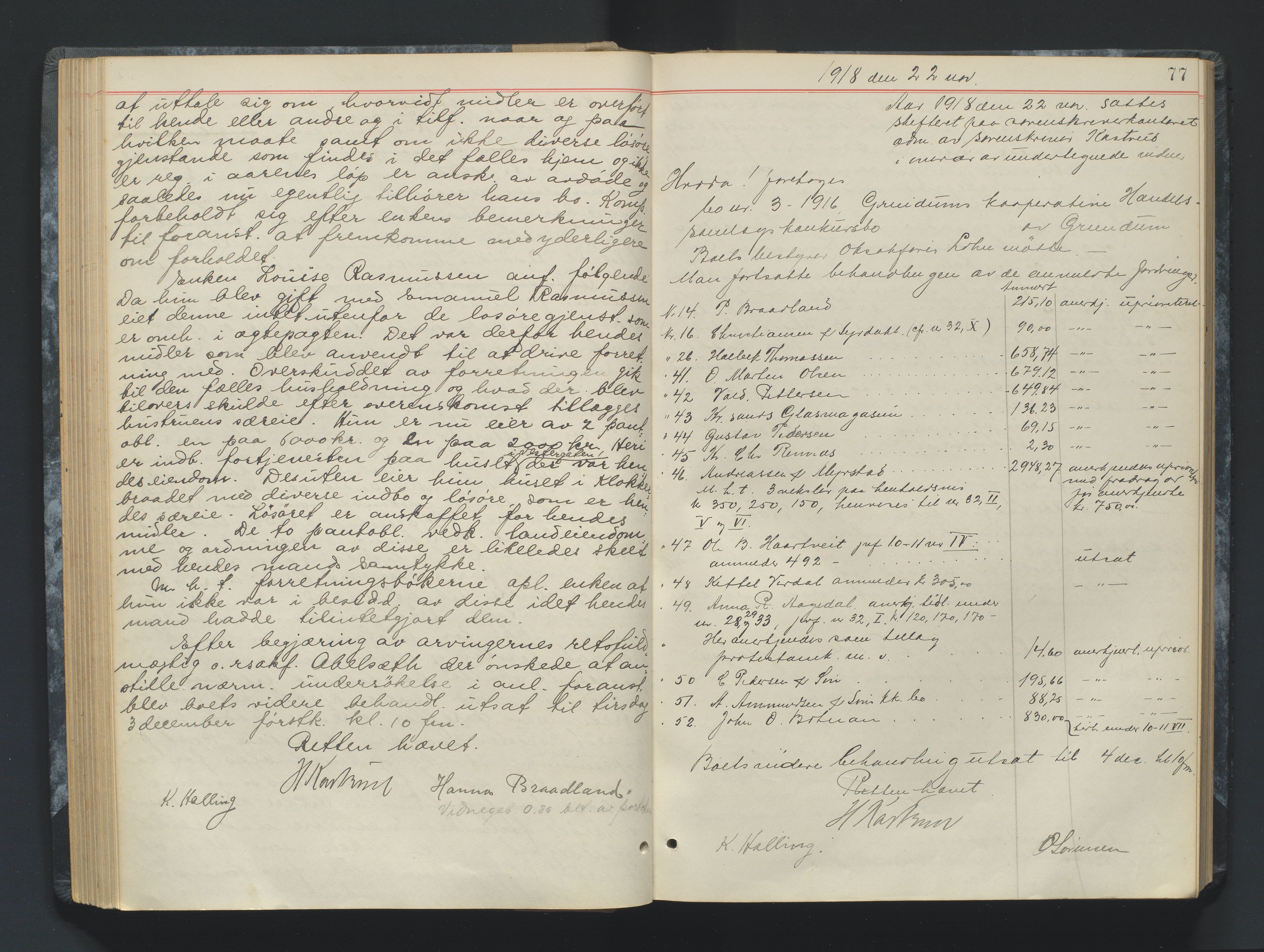 Mandal sorenskriveri, AV/SAK-1221-0005/001/H/Hc/L0083: Skifteforhandlingsprotokoll nr 15, 1917-1921, p. 77