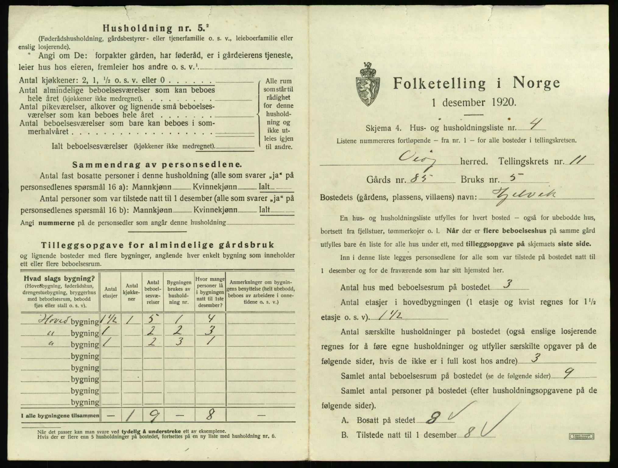 SAT, 1920 census for Veøy, 1920, p. 885