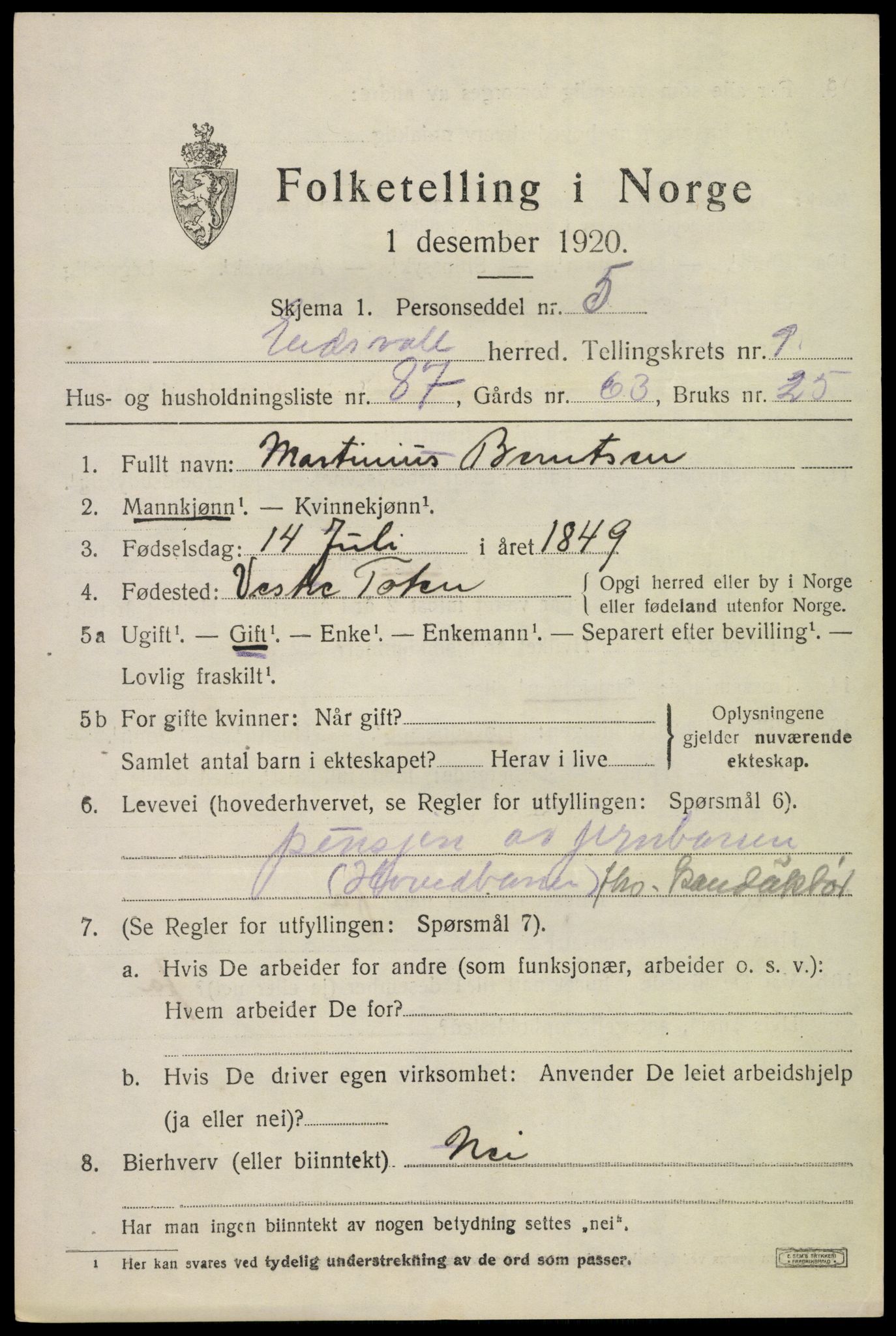 SAO, 1920 census for Eidsvoll, 1920, p. 15451