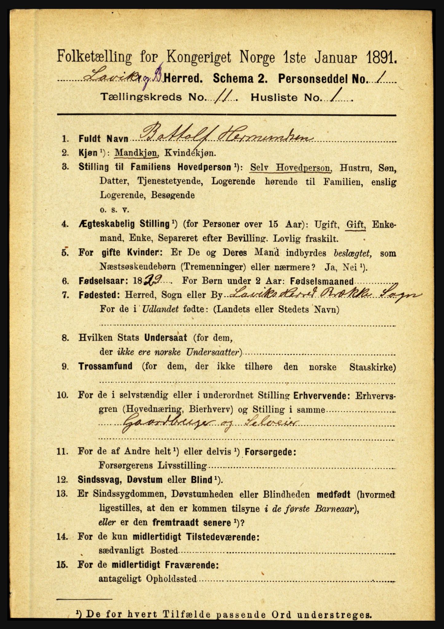 RA, 1891 census for 1415 Lavik og Brekke, 1891, p. 2136