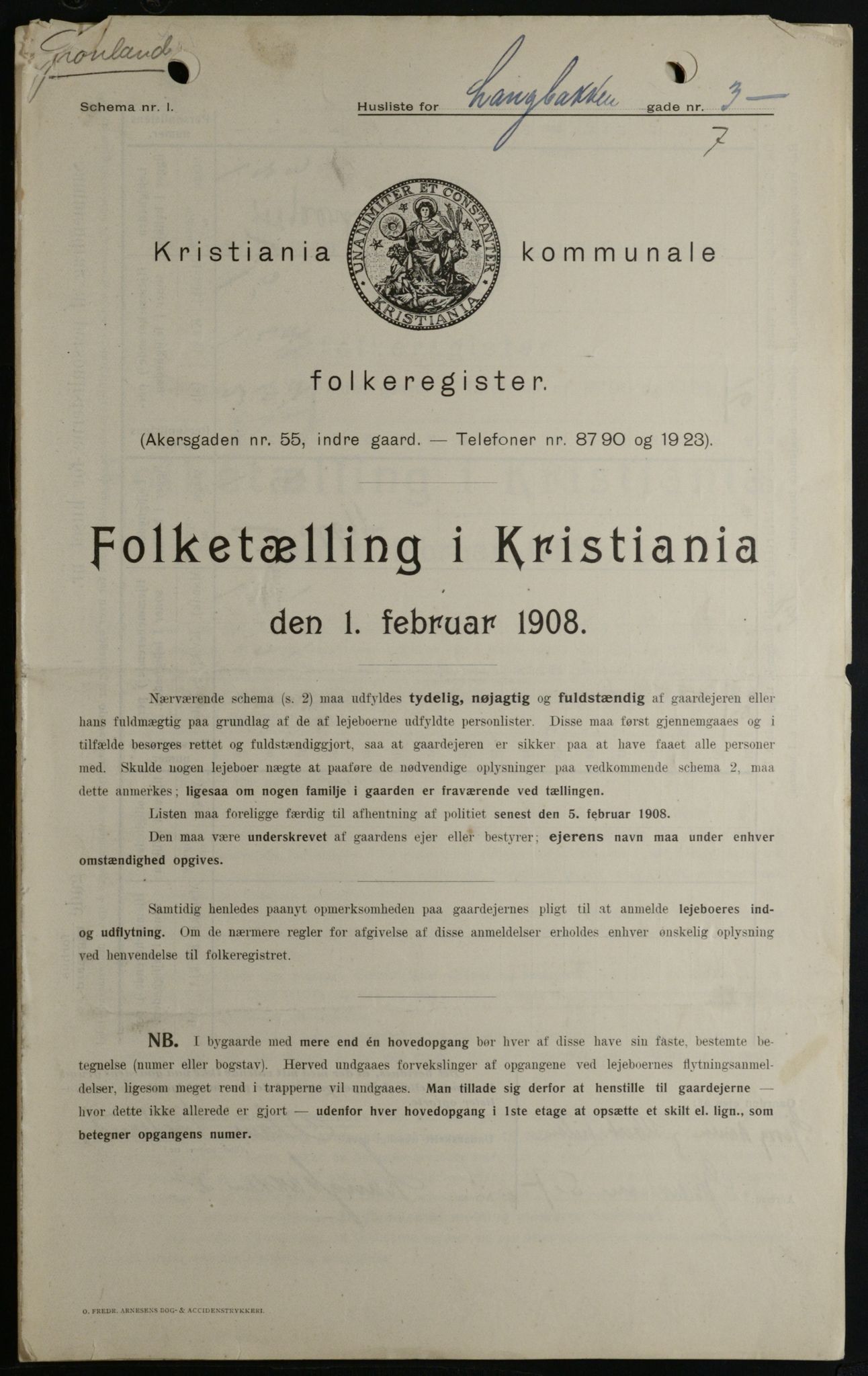 OBA, Municipal Census 1908 for Kristiania, 1908, p. 50500