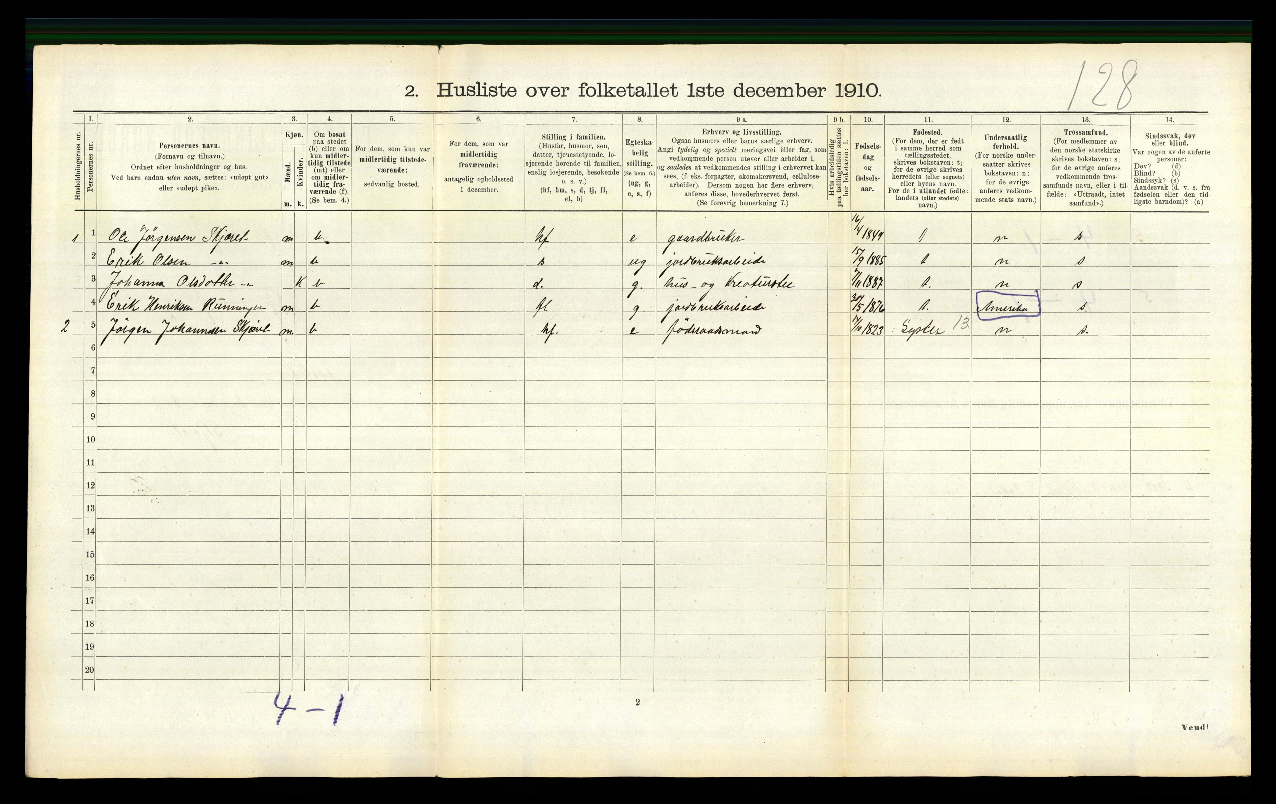 RA, 1910 census for Jostedal, 1910, p. 64