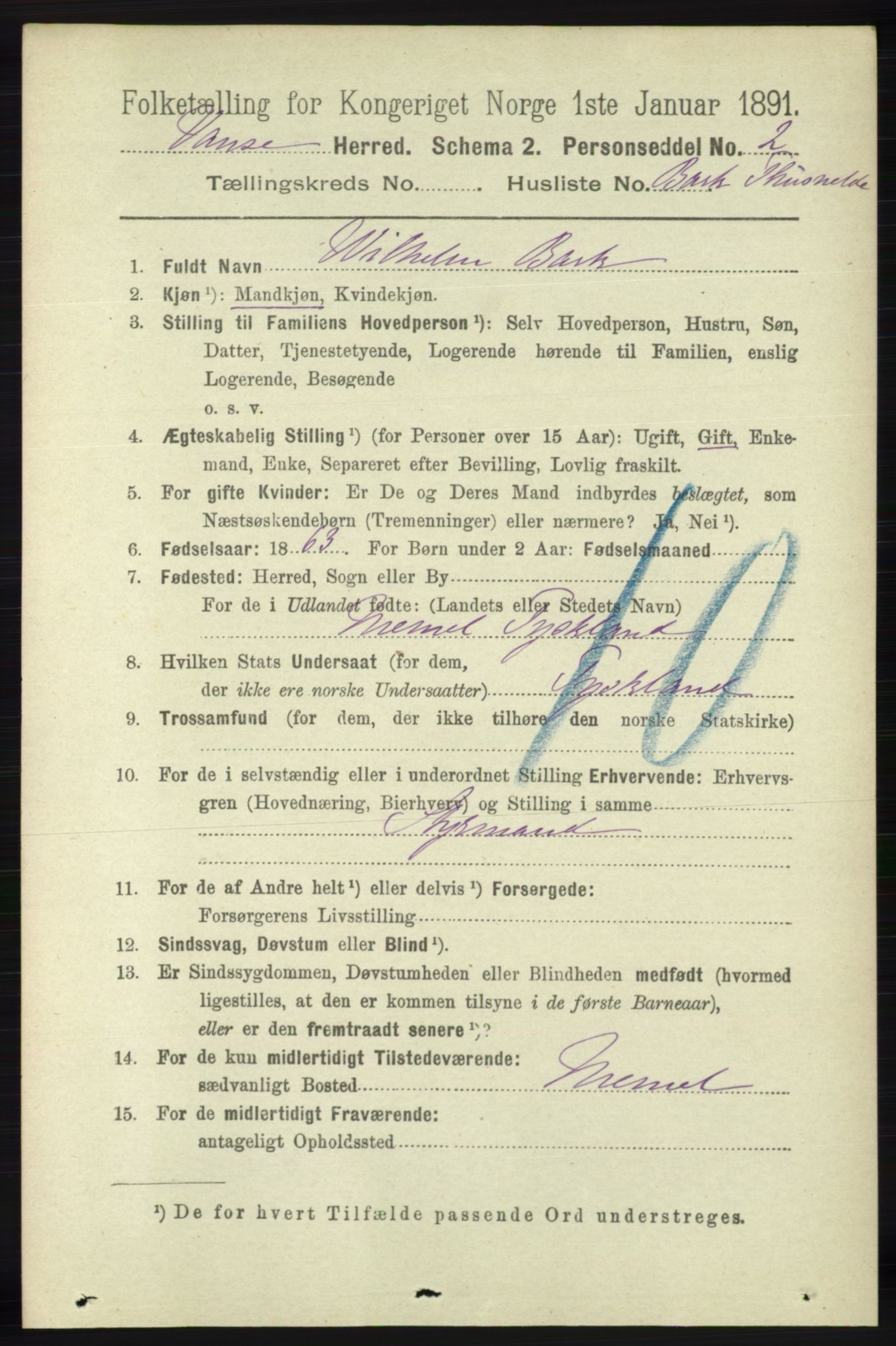 RA, 1891 census for 1041 Vanse, 1891, p. 7793