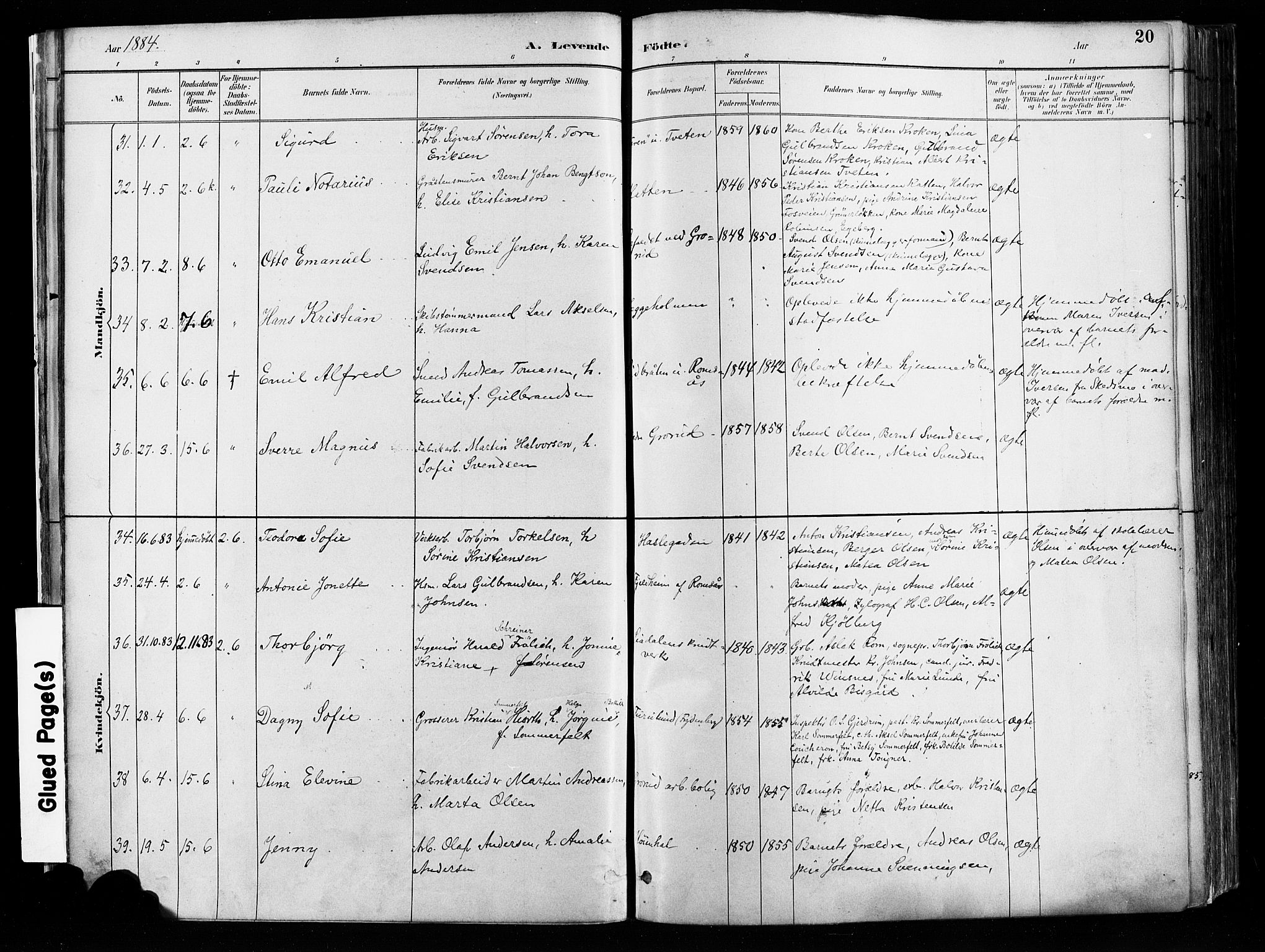 Østre Aker prestekontor Kirkebøker, AV/SAO-A-10840/F/Fa/L0008: Parish register (official) no. I 8, 1883-1894, p. 20