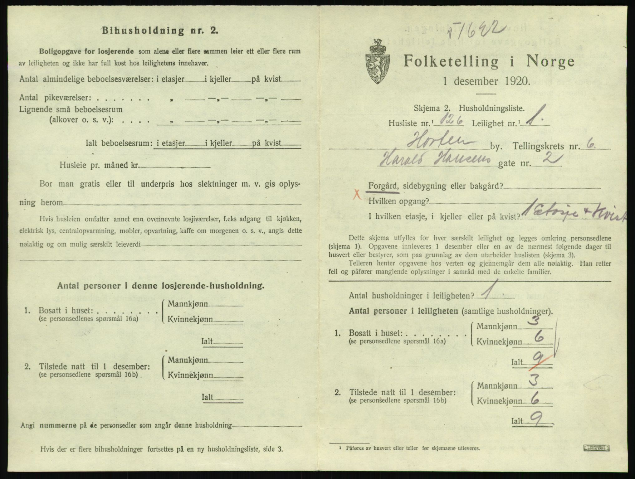 SAKO, 1920 census for Horten, 1920, p. 6873