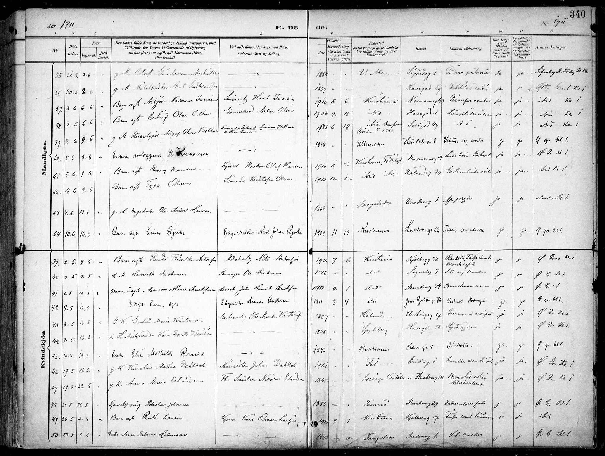 Kampen prestekontor Kirkebøker, AV/SAO-A-10853/F/Fa/L0009: Parish register (official) no. I 9, 1899-1911, p. 340