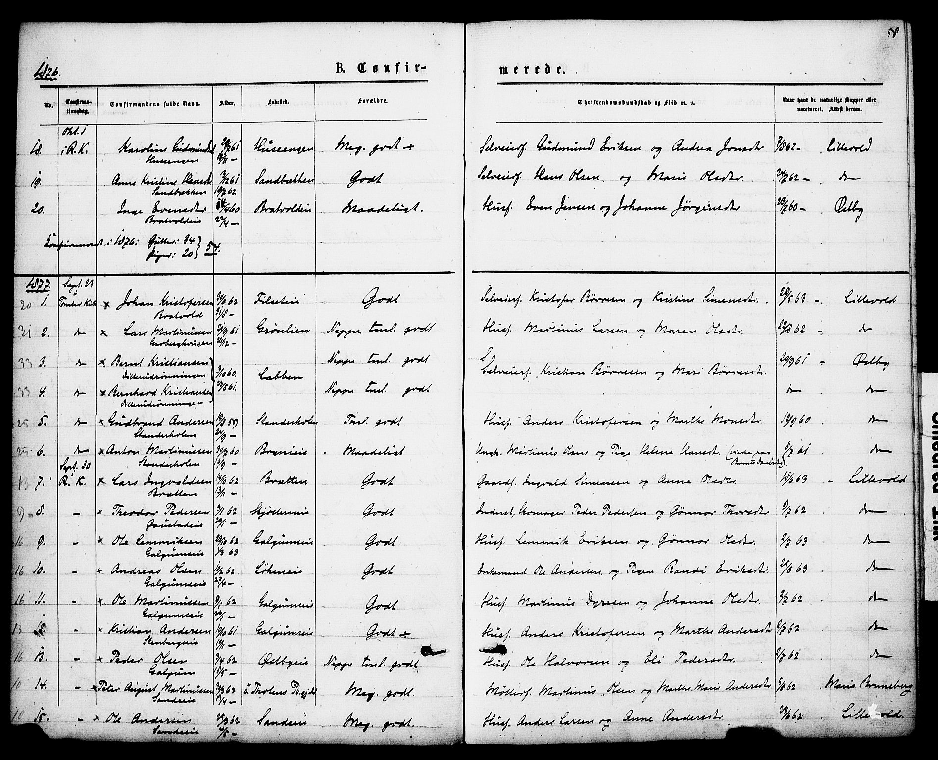 Romedal prestekontor, SAH/PREST-004/K/L0007: Parish register (official) no. 7, 1875-1879, p. 58