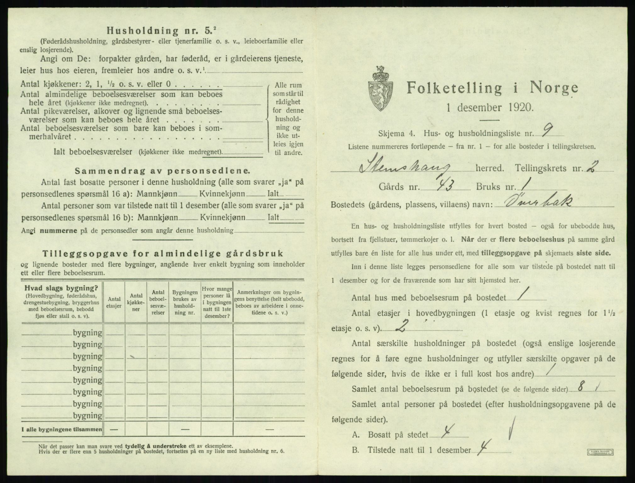 SAT, 1920 census for Stemshaug, 1920, p. 98