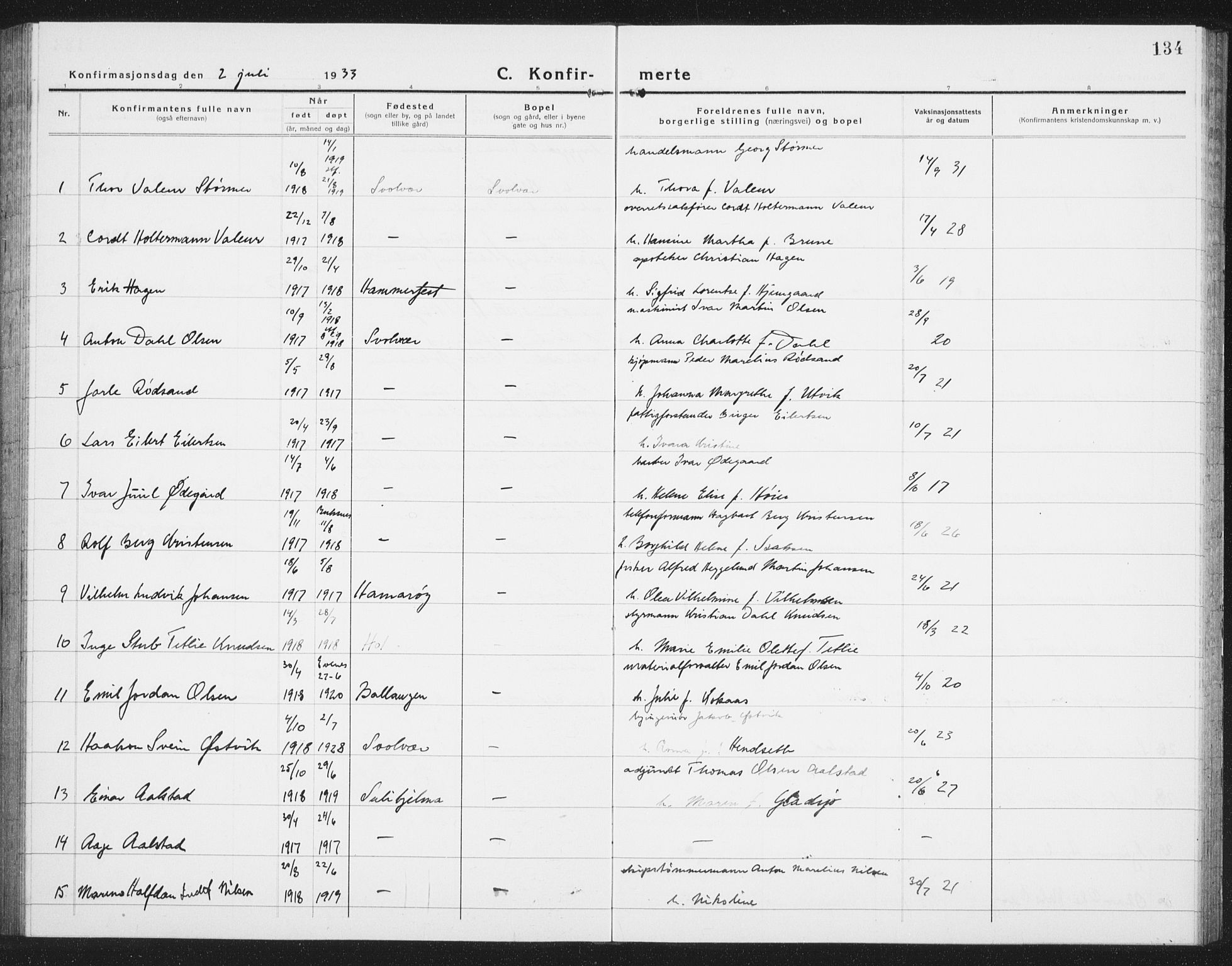 Ministerialprotokoller, klokkerbøker og fødselsregistre - Nordland, SAT/A-1459/877/L1117: Parish register (copy) no. 877C01, 1923-1942, p. 134