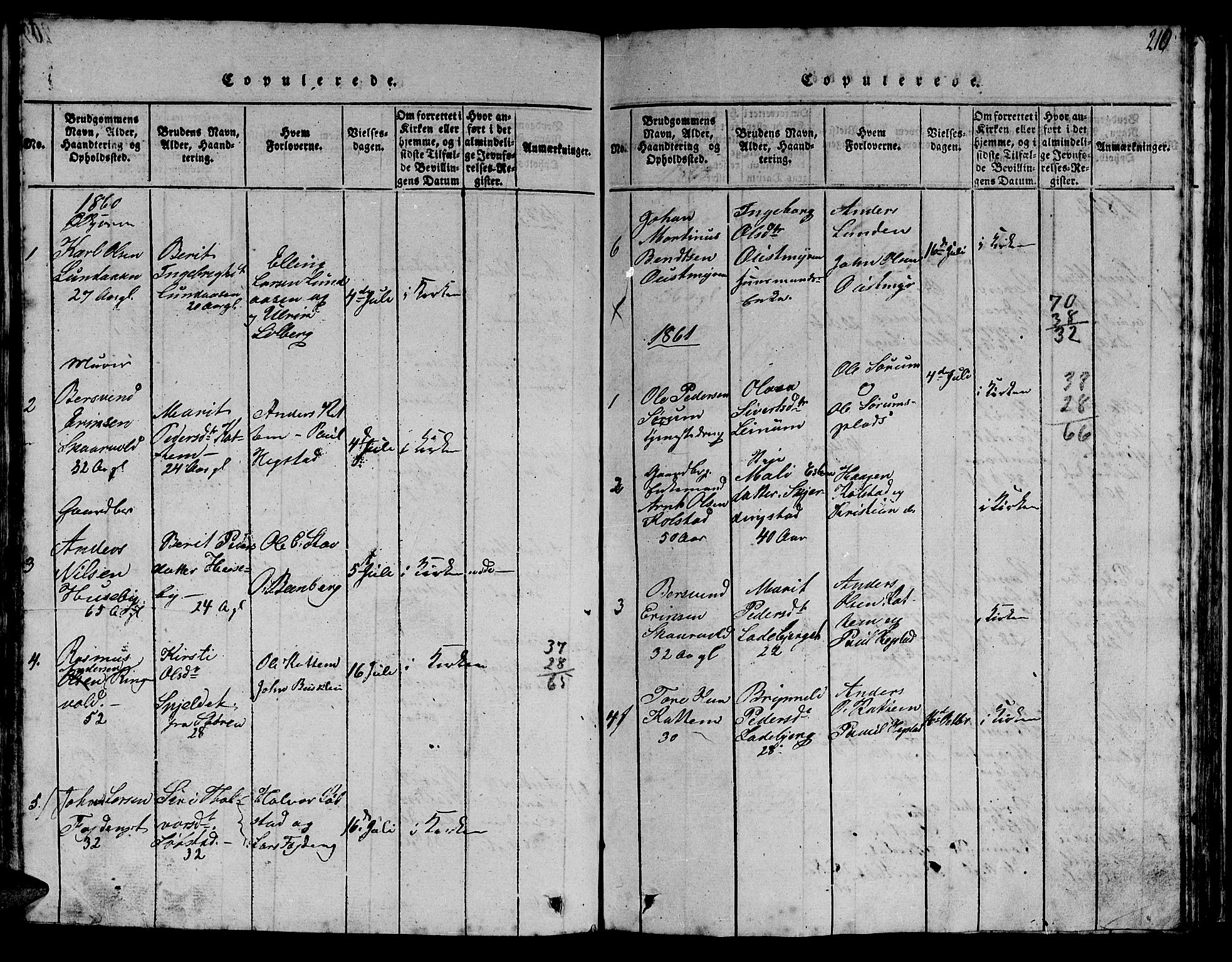 Ministerialprotokoller, klokkerbøker og fødselsregistre - Sør-Trøndelag, AV/SAT-A-1456/613/L0393: Parish register (copy) no. 613C01, 1816-1886, p. 210