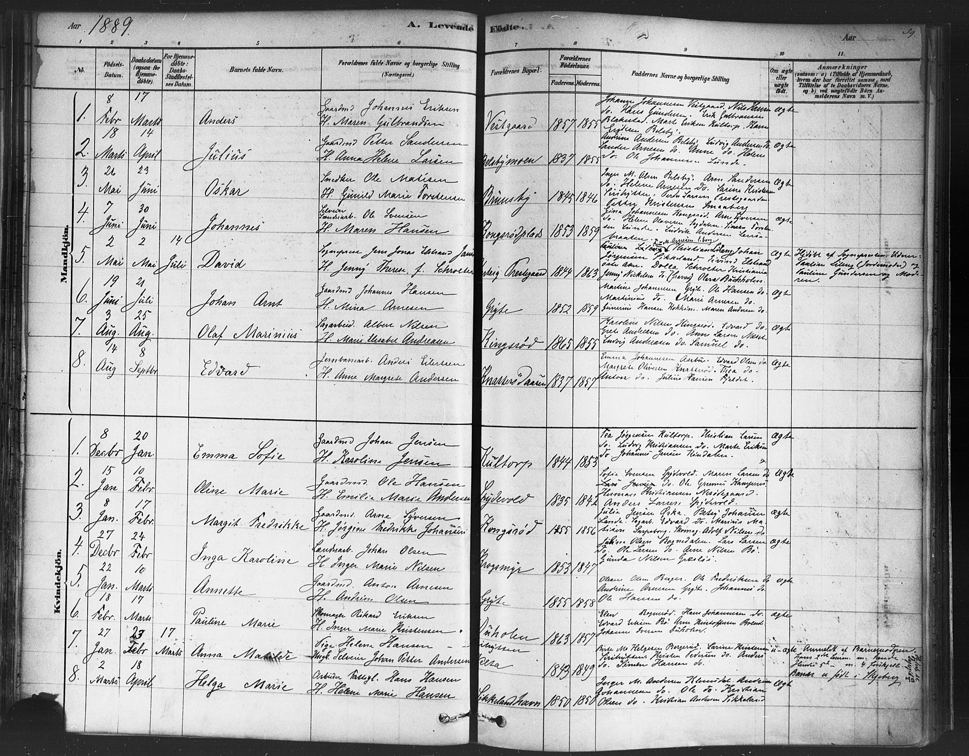 Varteig prestekontor Kirkebøker, AV/SAO-A-10447a/F/Fa/L0002: Parish register (official) no. 2, 1878-1899, p. 39