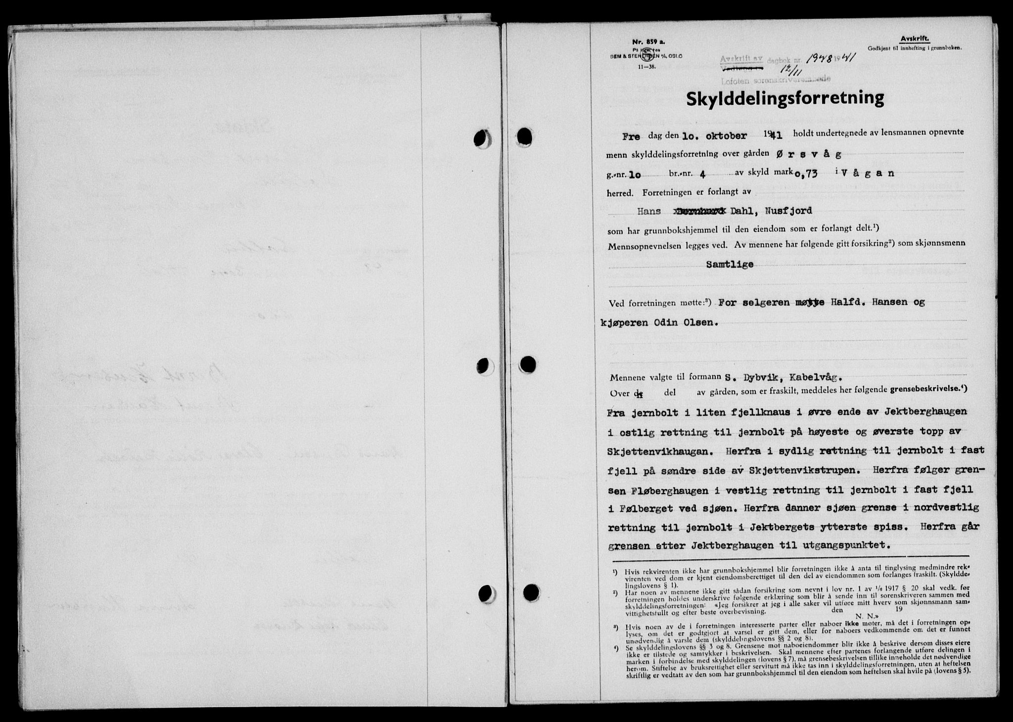 Lofoten sorenskriveri, SAT/A-0017/1/2/2C/L0009a: Mortgage book no. 9a, 1941-1942, Diary no: : 1948/1941