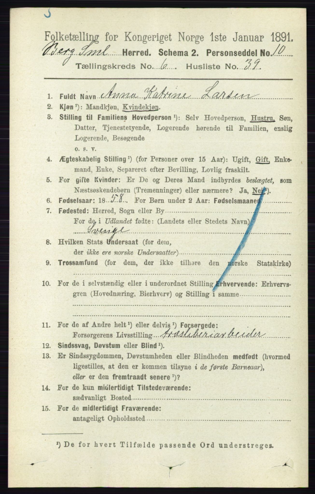 RA, 1891 census for 0116 Berg, 1891, p. 4419