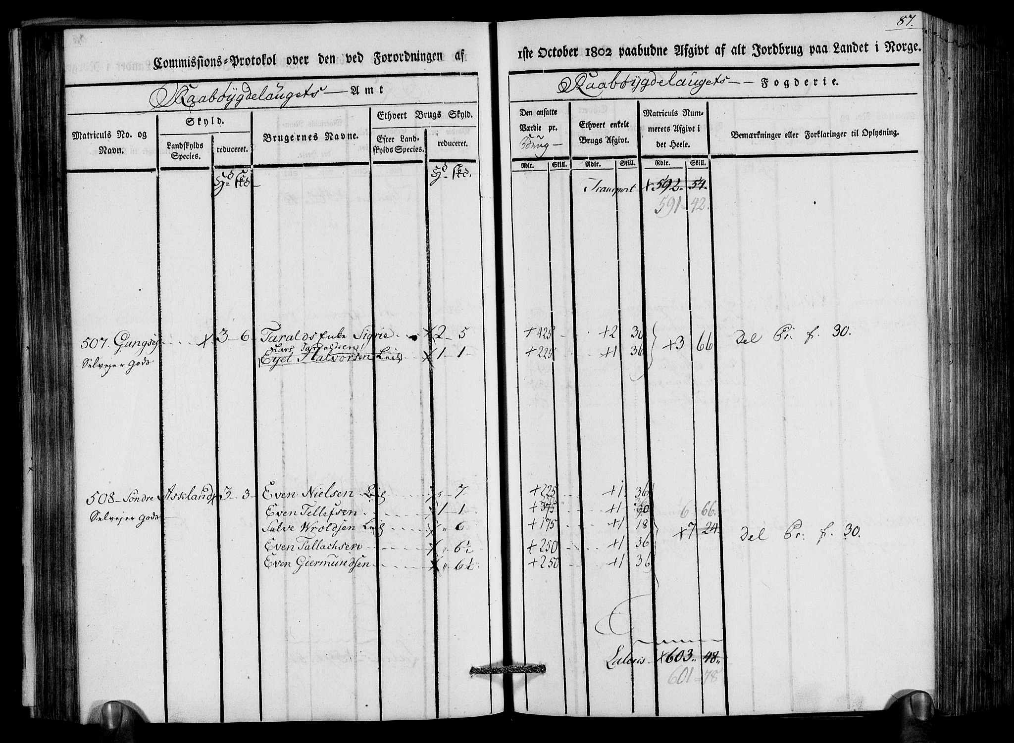 Rentekammeret inntil 1814, Realistisk ordnet avdeling, RA/EA-4070/N/Ne/Nea/L0083: Råbyggelag fogderi. Kommisjonsprotokoll for Østre Råbyggelagets sorenskriveri, 1803, p. 89