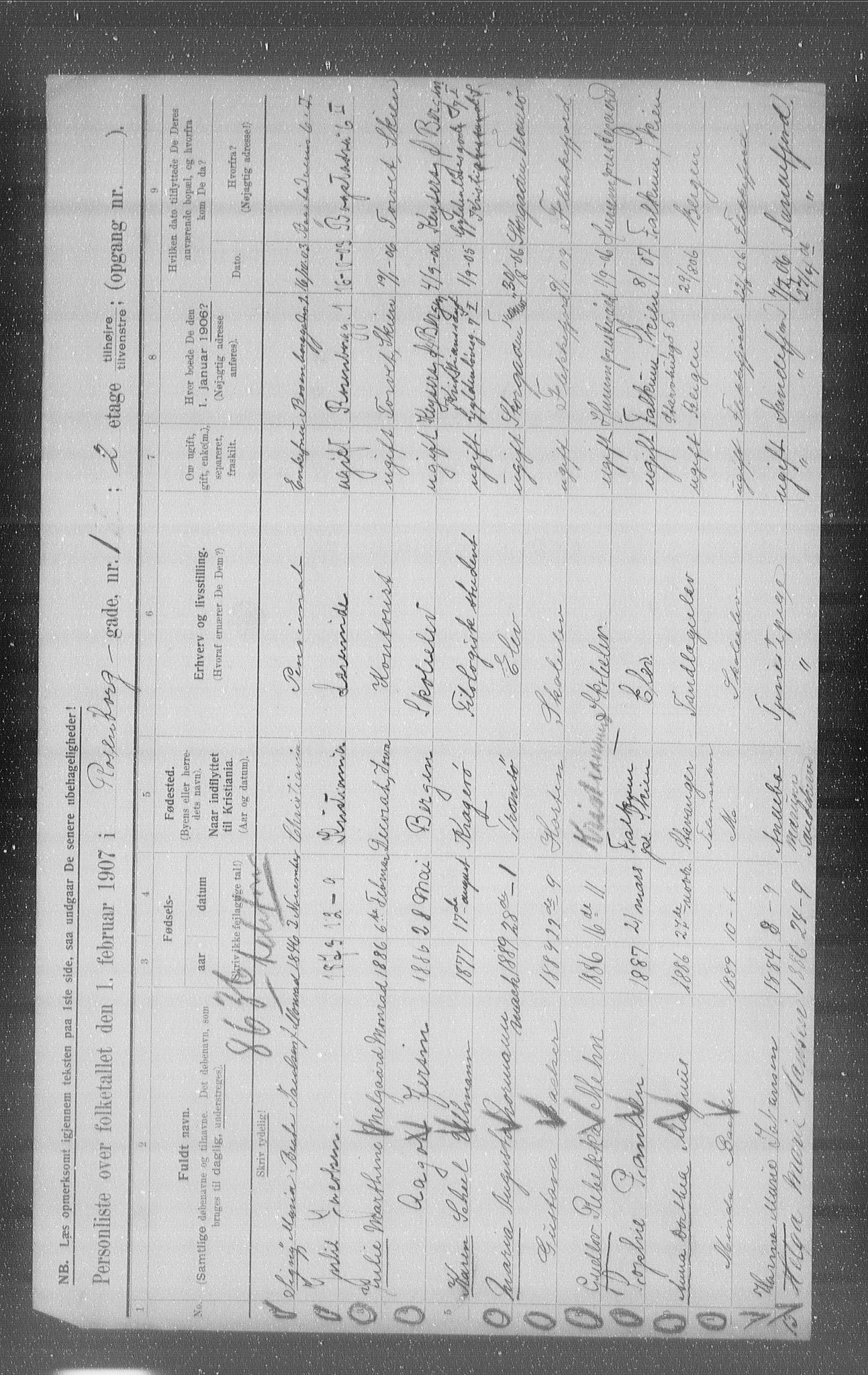 OBA, Municipal Census 1907 for Kristiania, 1907, p. 42536